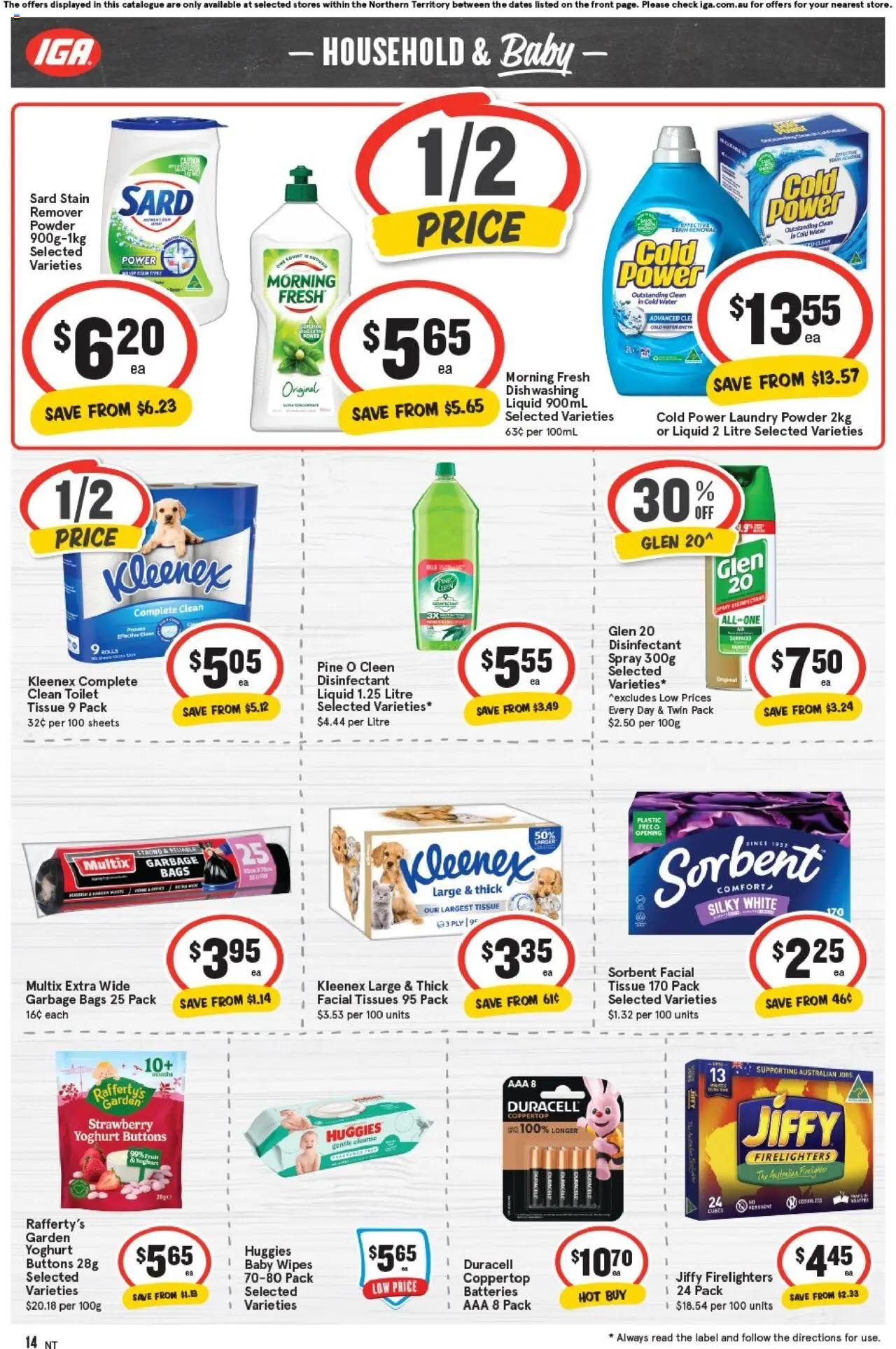 IGA catalogue - valid from 01.10.2025 | Page: 14 | Products: Powder, Yoghurt, Batteries, Laundry
