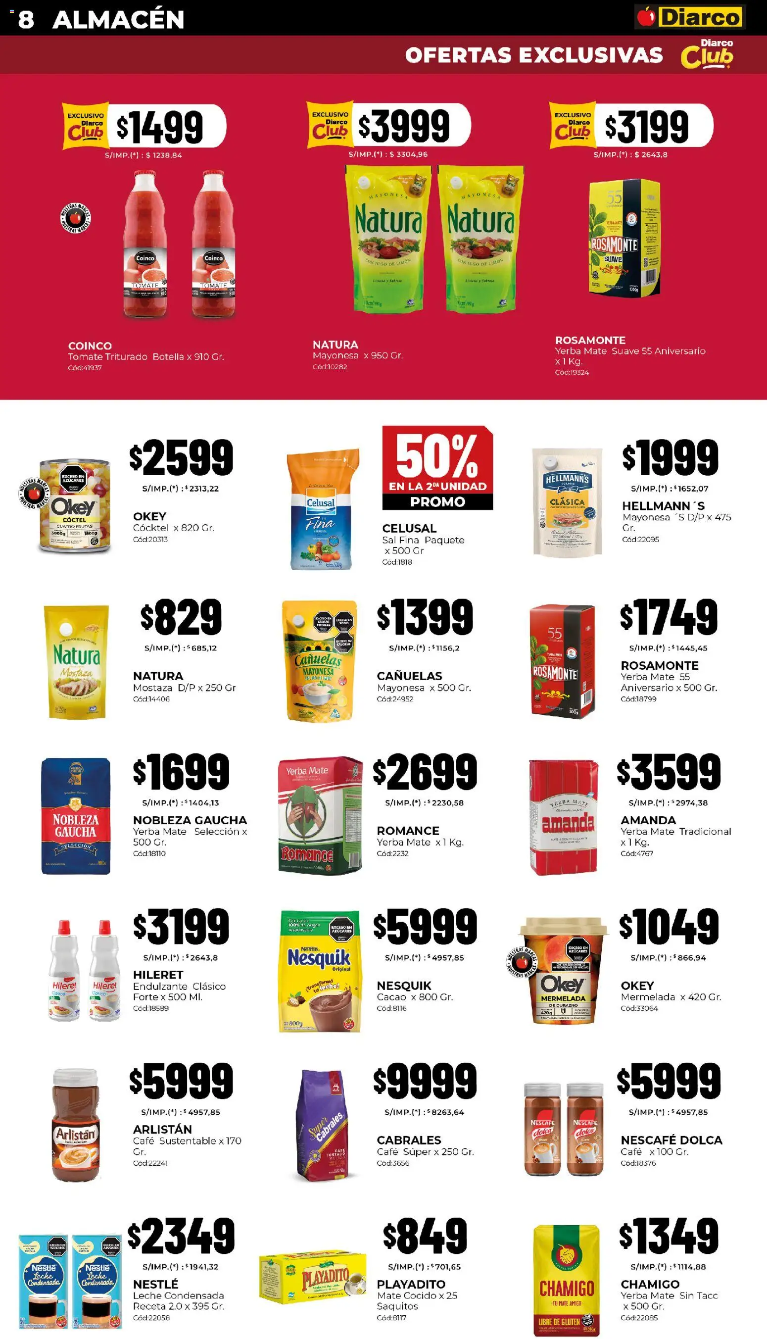 Diarco - Ofertas Pueblo Interior │ válido desde el 27.10.2025 | Página: 8 | Productos: Mayonesa, Limón, Leche, Mate cocido