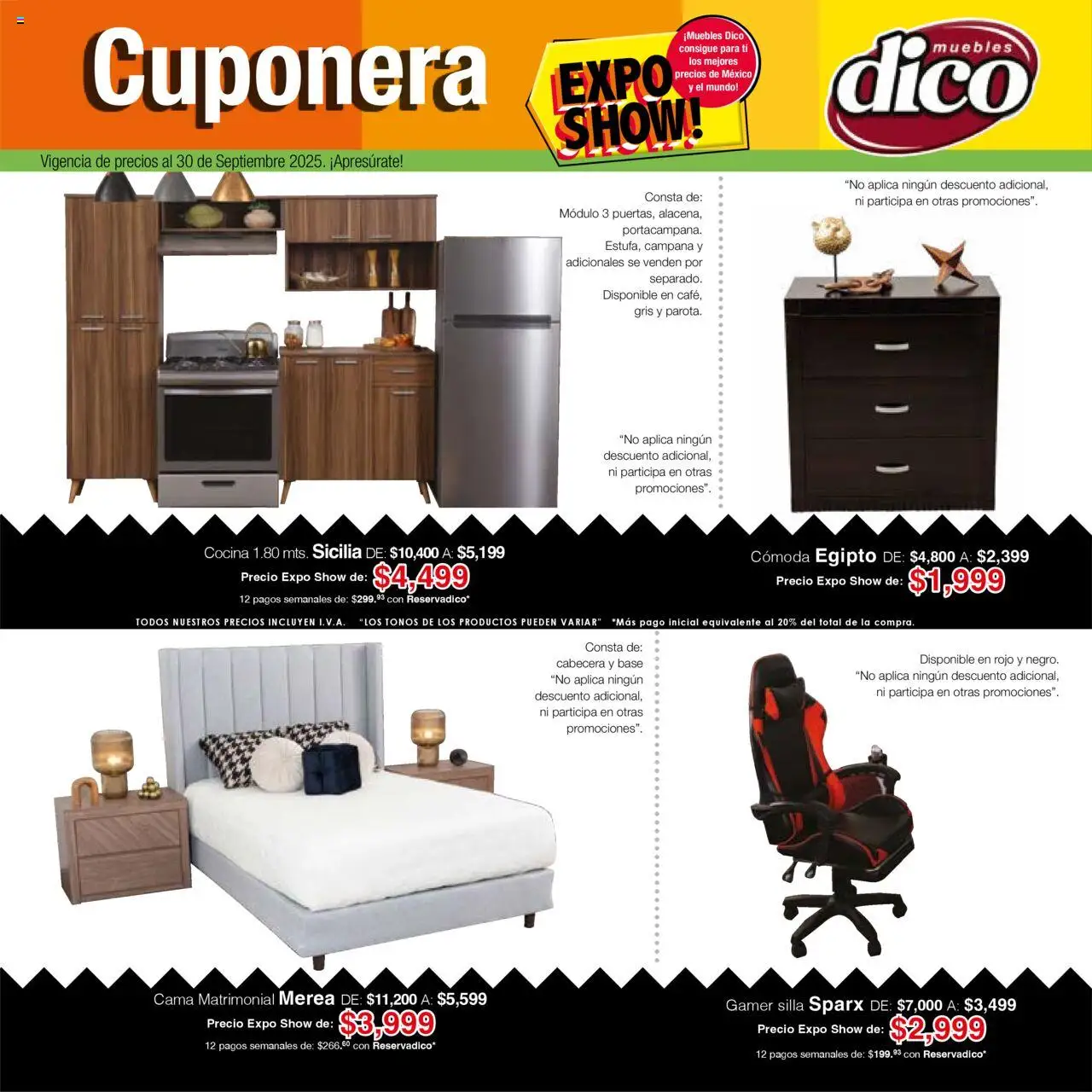 Nuevas ofertas de Muebles Dico válidas en toda la República Mexicana desde el 01.09.2025. ¡Encuentra las mejores ofertas en Muebles Dico - Catálogo Expo Show Puebla Septiembre! | Página: 52 | Productos: Silla, Cabecera, Cocina, Cama
