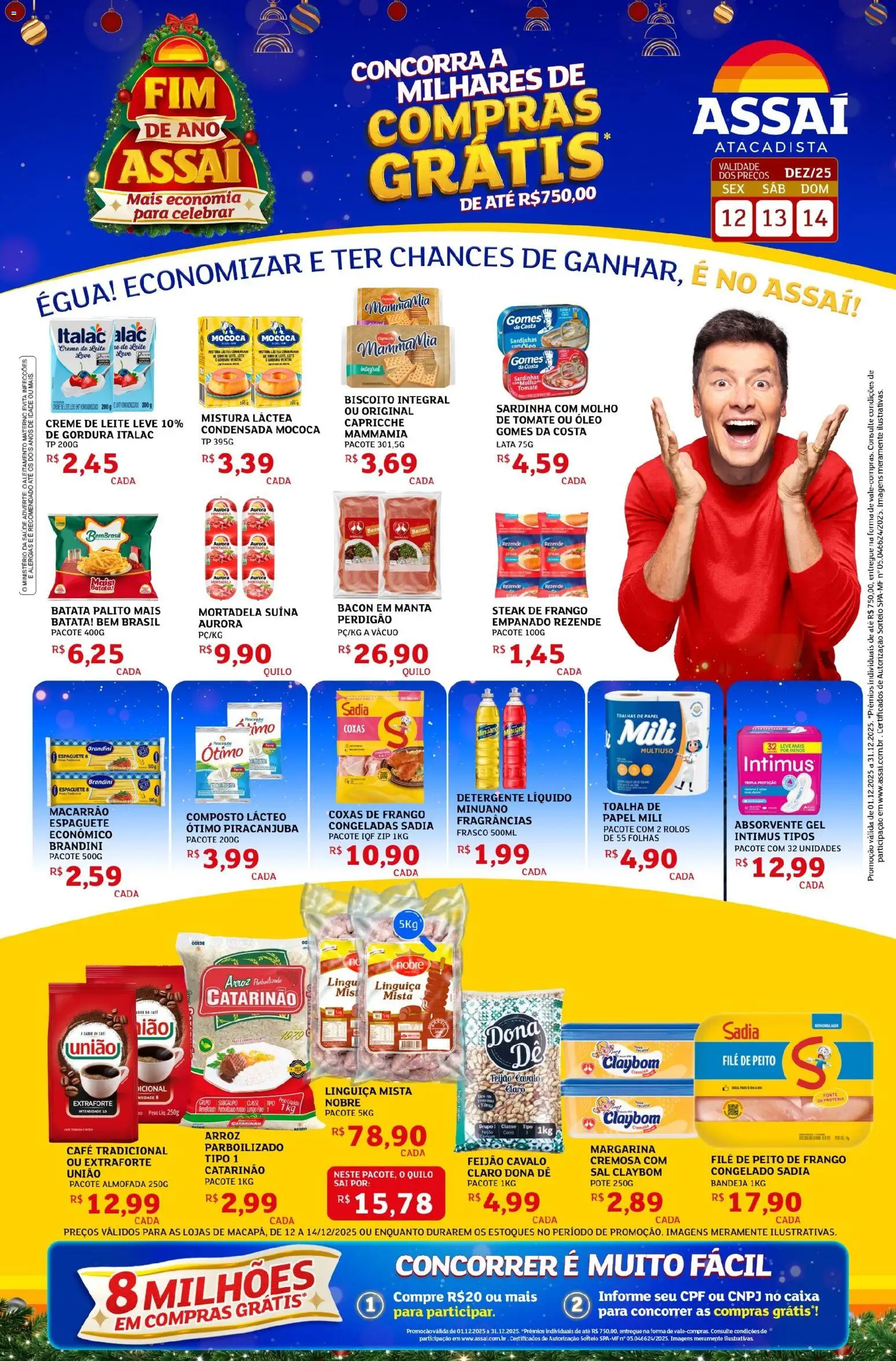 Assaí Atacadista Folheto - válido de 12.12.2025 | Página: 1 | Produtos: Feijão, Almofada, Leite, Batata