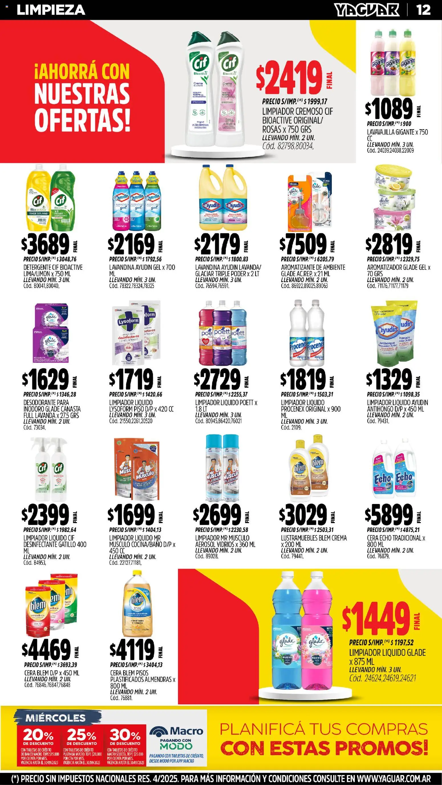 Yaguar - Salta │ válido desde el 27.10.2025 | Página: 12 | Productos: Lavandina, Inodoro, Hongos, Canasta