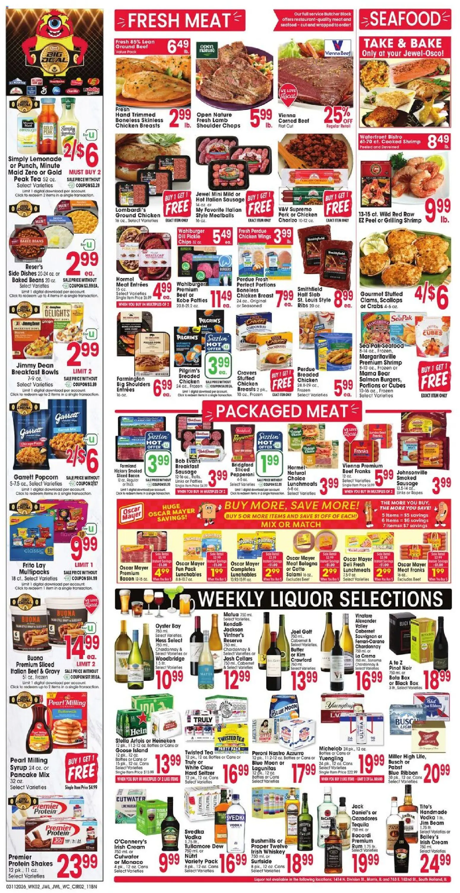 Jewel Osco Weekly Ad - valid from 11.03.2026 | Page: 2 | Products: Pork, Beef, Chips, Sausage