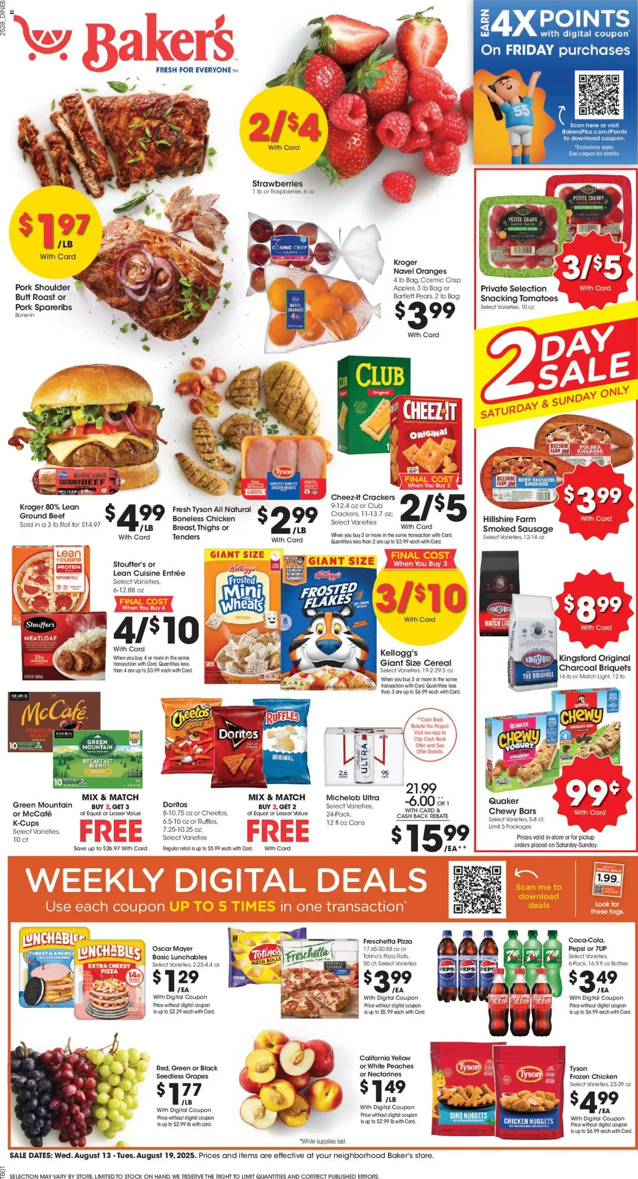 Baker's Weekly Ad - valid from 13.08.2025 | Page: 1 | Products: Corn, Peaches, Clip, Apples