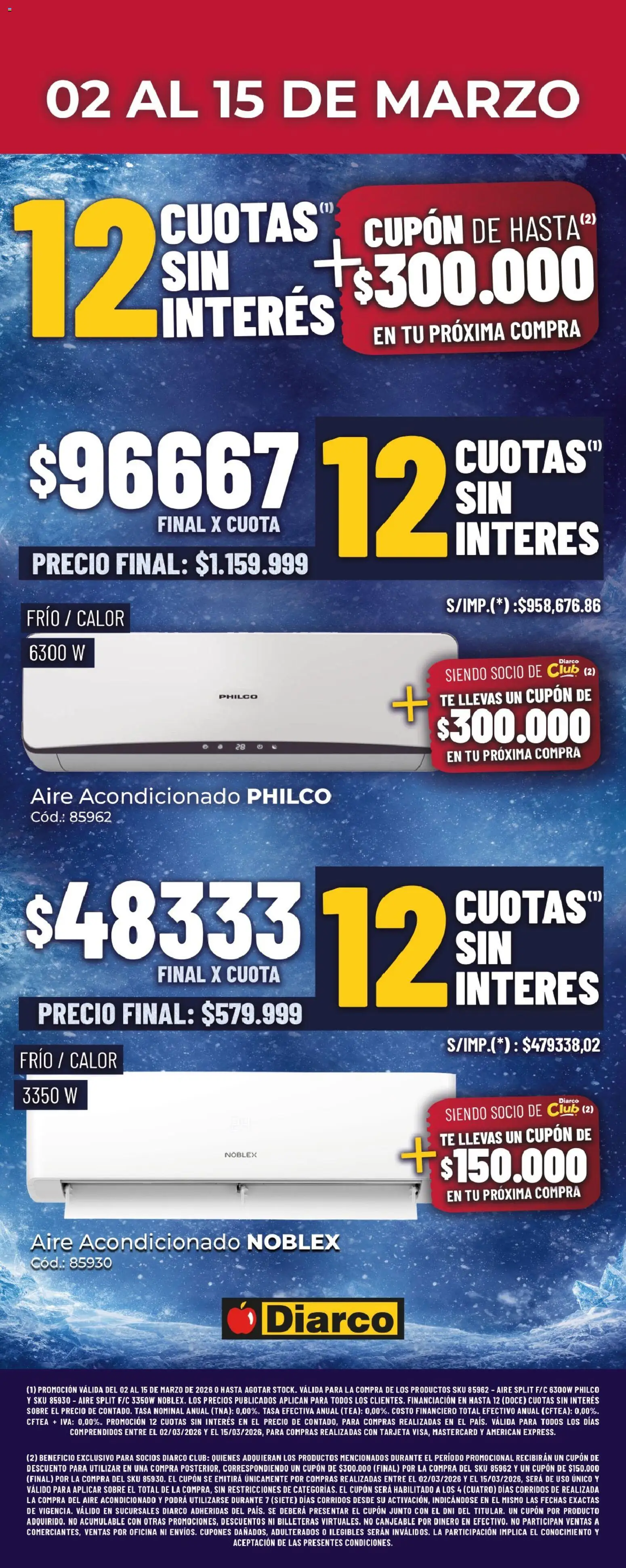 Diarco ofertas - AIRES 12 CUOTAS │ válido desde el 02.03.2026 | Página: 1 | Productos: Aire acondicionado, Sobre, Té