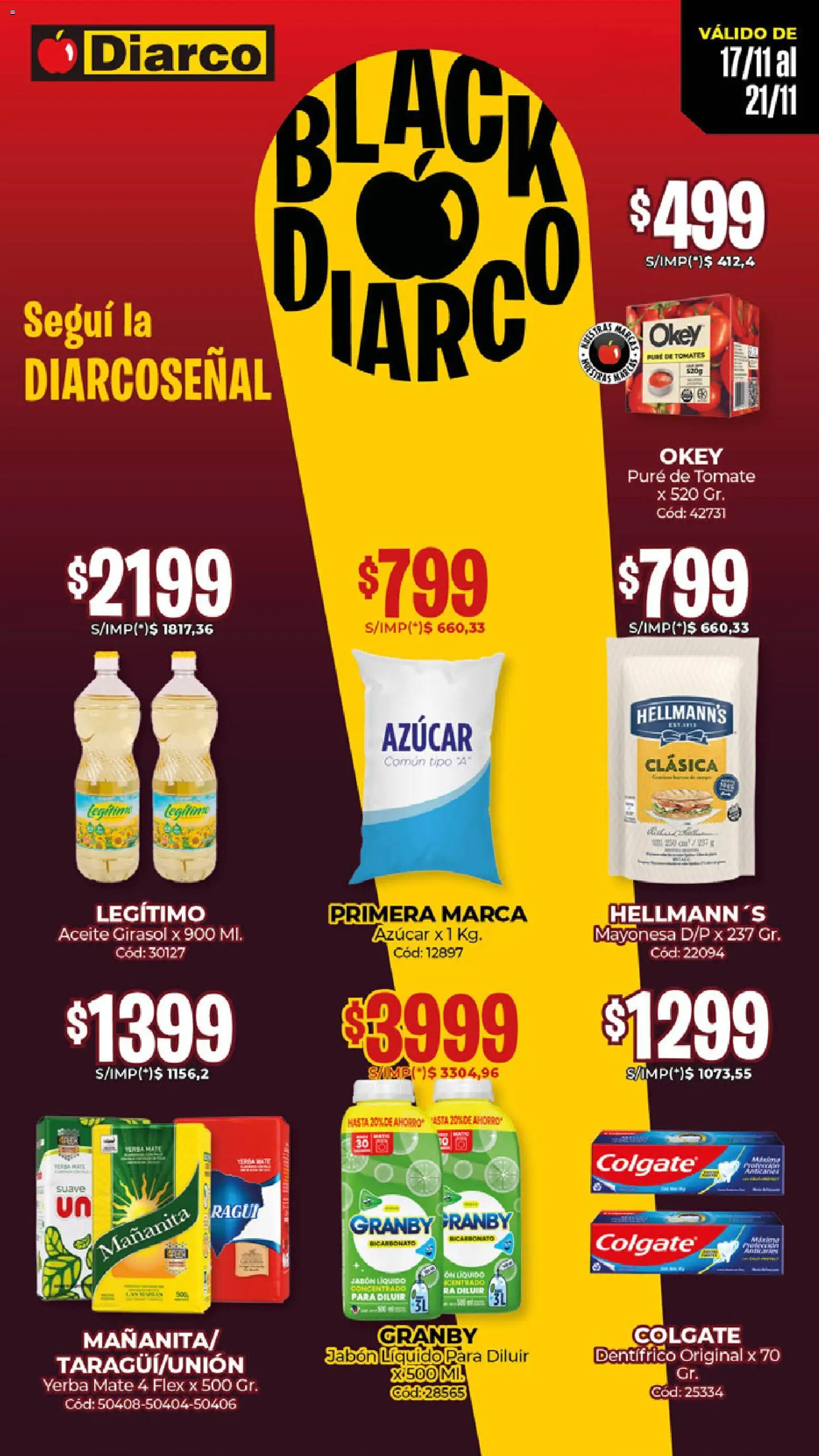 Diarco - Black Friday │ válido desde el 17.11.2025 | Página: 1 | Productos: Azucar, Yerba, Mayonesa, Tomates