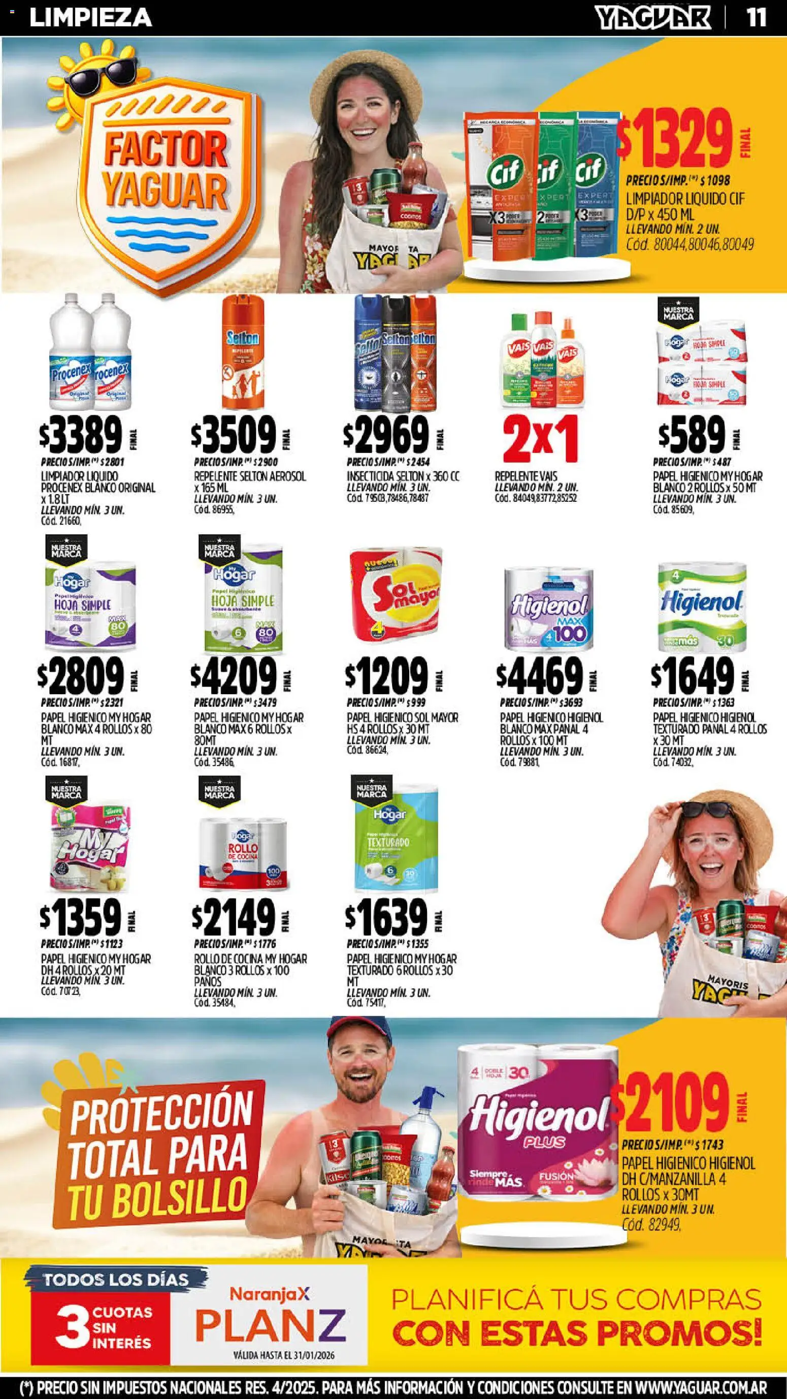 Yaguar - Oferta Semanal Neuquen │ válido desde el 19.01.2026 | Página: 11 | Productos: Papel higiénico, Cocina, Insecticida, Limpiador