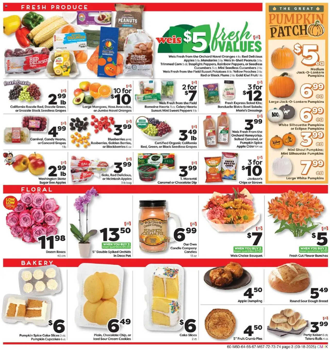 Weis Monthly Ad - valid from 18.09.2025 | Page: 3 | Products: Corn, Apples, Sour cream, Cucumbers
