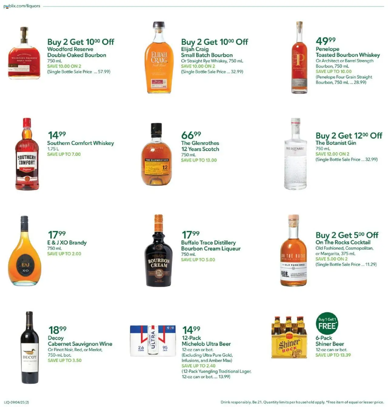 Publix Liquor - valid from 04.09.2025 | Page: 2 | Products: Wine, Beer, Cream, Whiskey