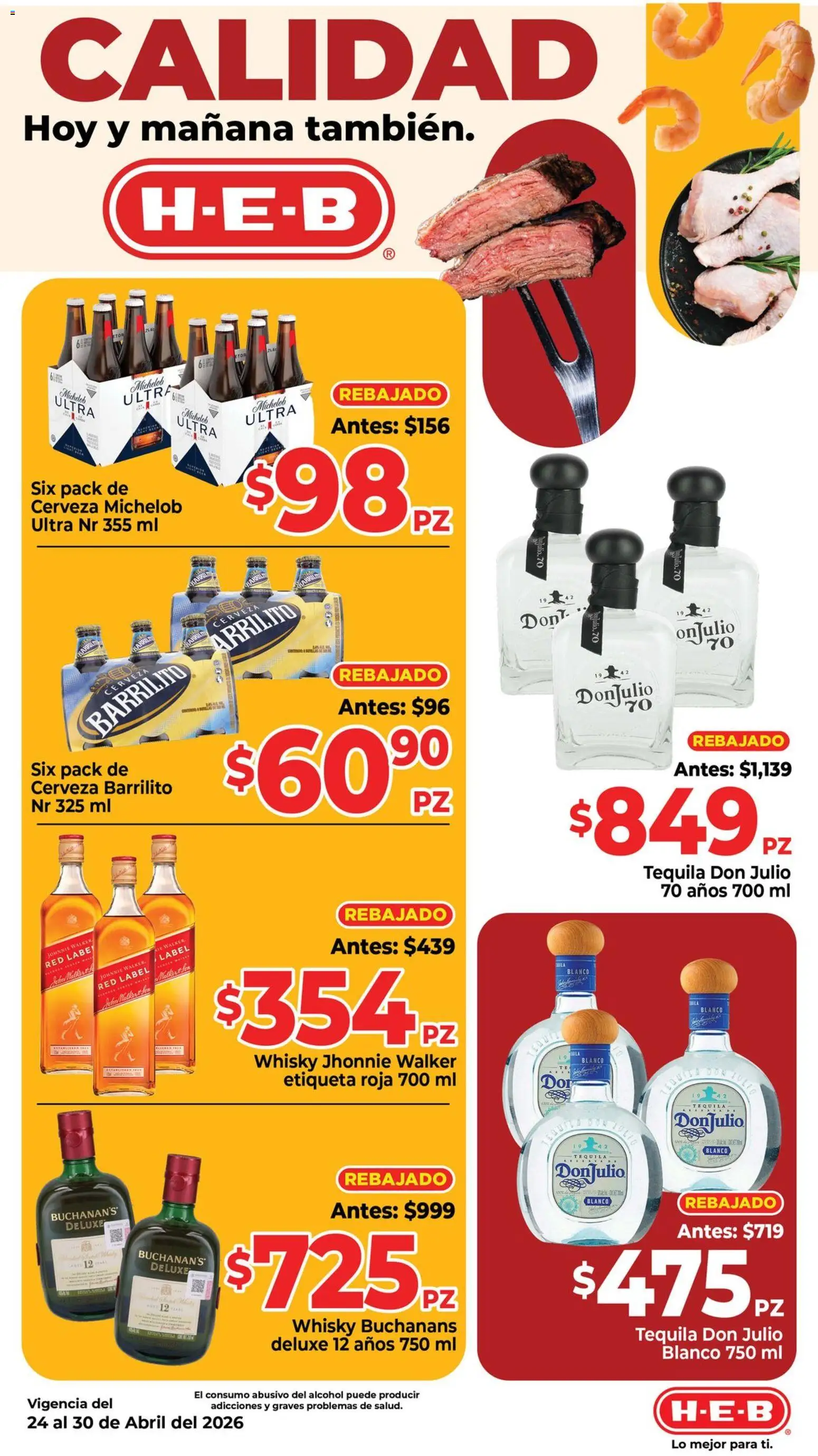 Nuevas ofertas de H-E-B válidas en toda la República Mexicana desde el 24.04.2026. ¡Encuentra las mejores ofertas en H-E-B folleto! | Página: 7 | Productos: Cerveza, Tequila, Whisky