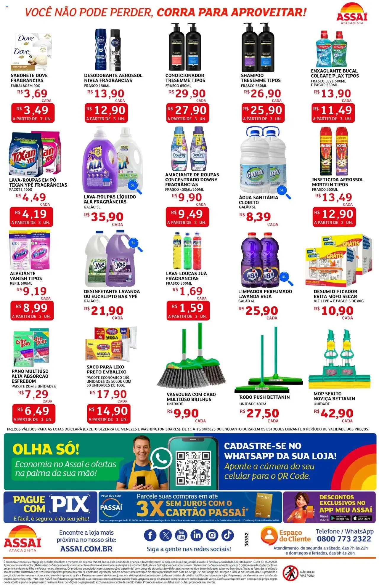 Assaí Atacadista Folheto - válido de 11.08.2025 | Página: 4 | Produtos: Shampoo, Condicionador, Desinfetante, Rodo