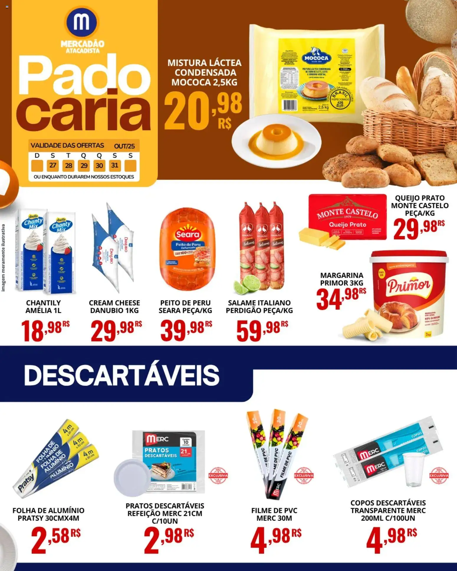 Mercadão Atacadista Folheto - válido de 27.10.2025 | Página: 3 | Produtos: Leite, Copos descartáveis, Cream cheese, Margarina
