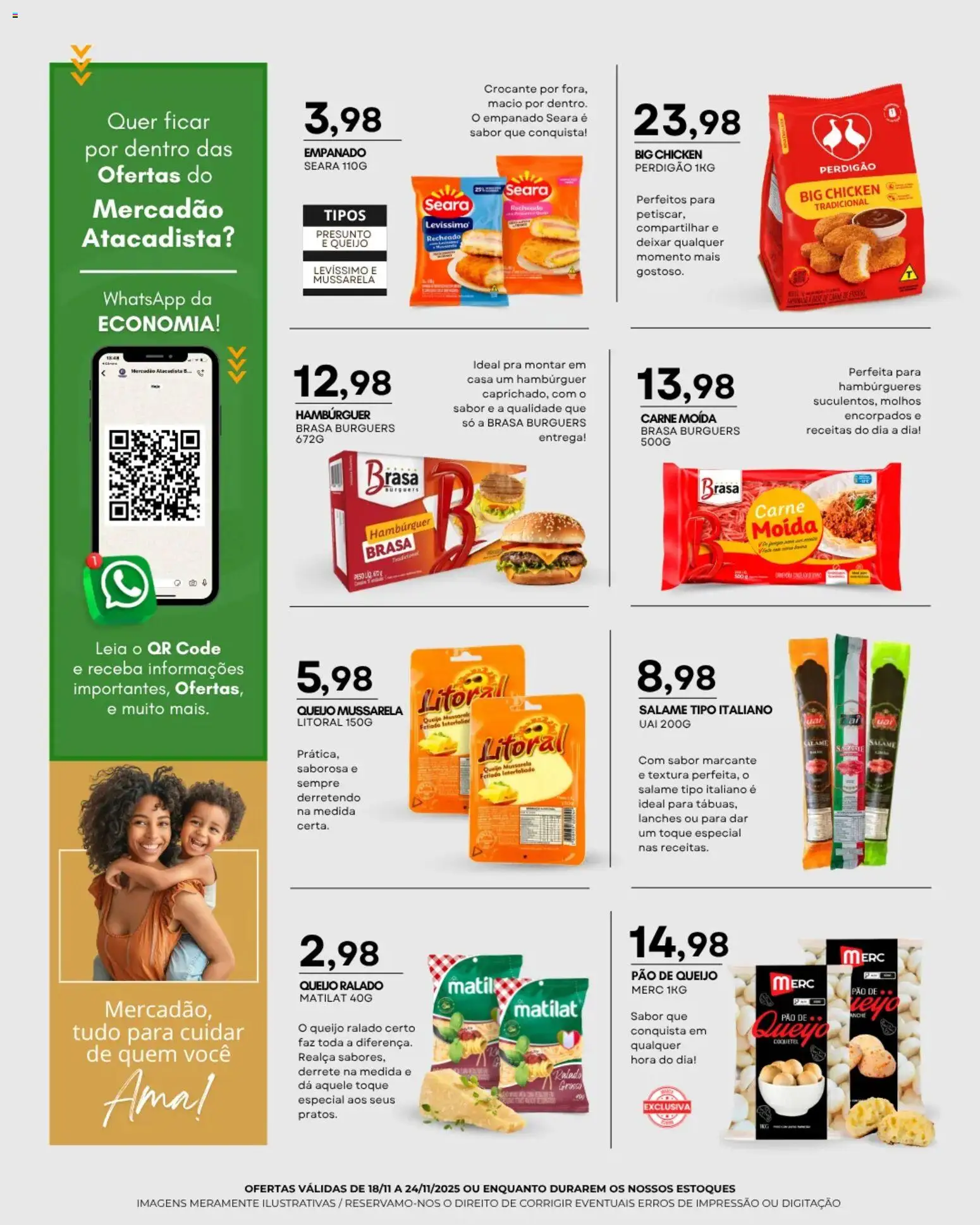 Mercadão Atacadista Folheto - válido de 18.11.2025 | Página: 3 | Produtos: Queijo, Salame, Hambúrguer, Carne moída