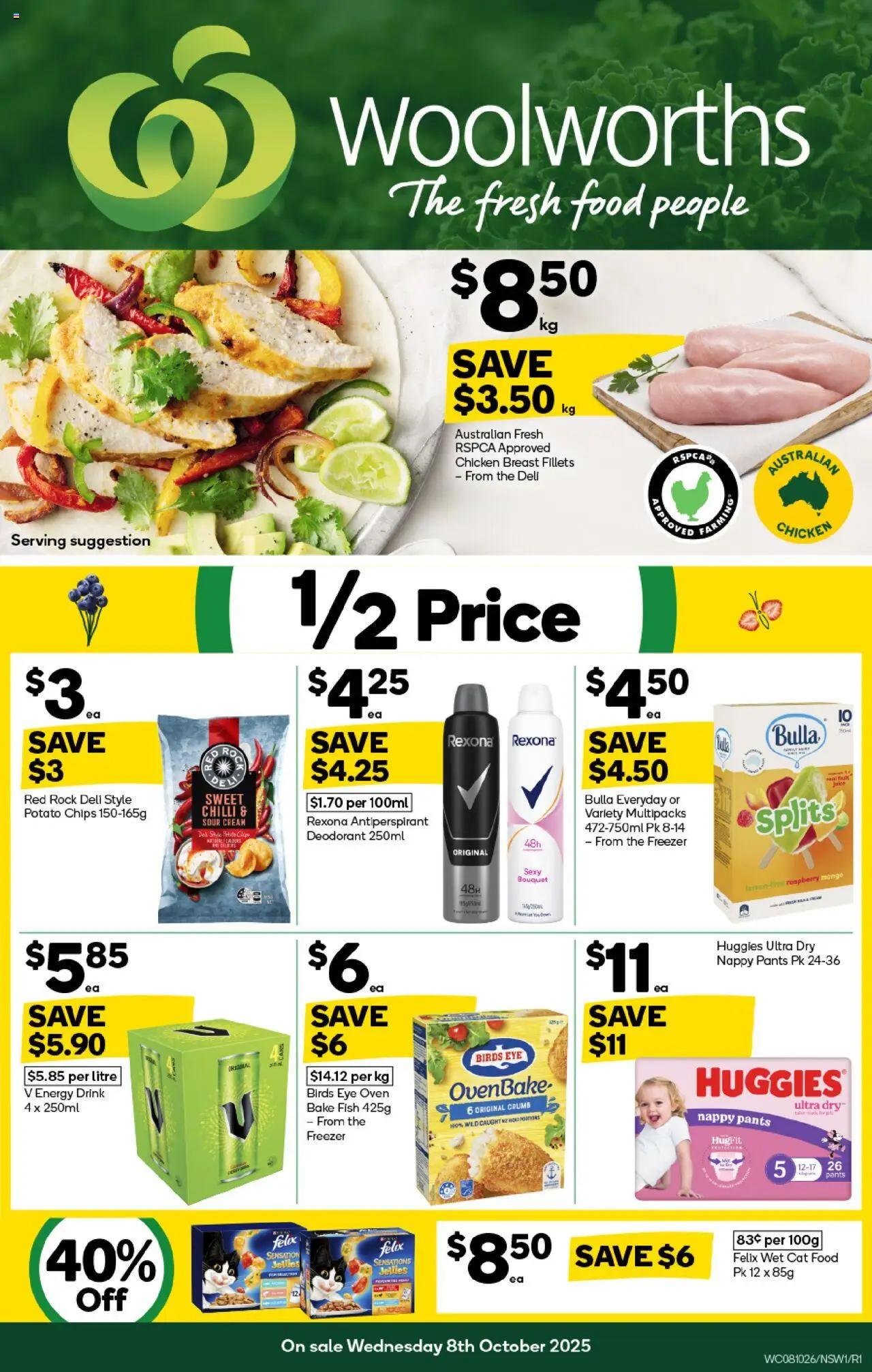 Woolworths catalogue - valid from 08.10.2025 | Page: 1 | Products: Energy drink, Antiperspirant, Chips, Cream