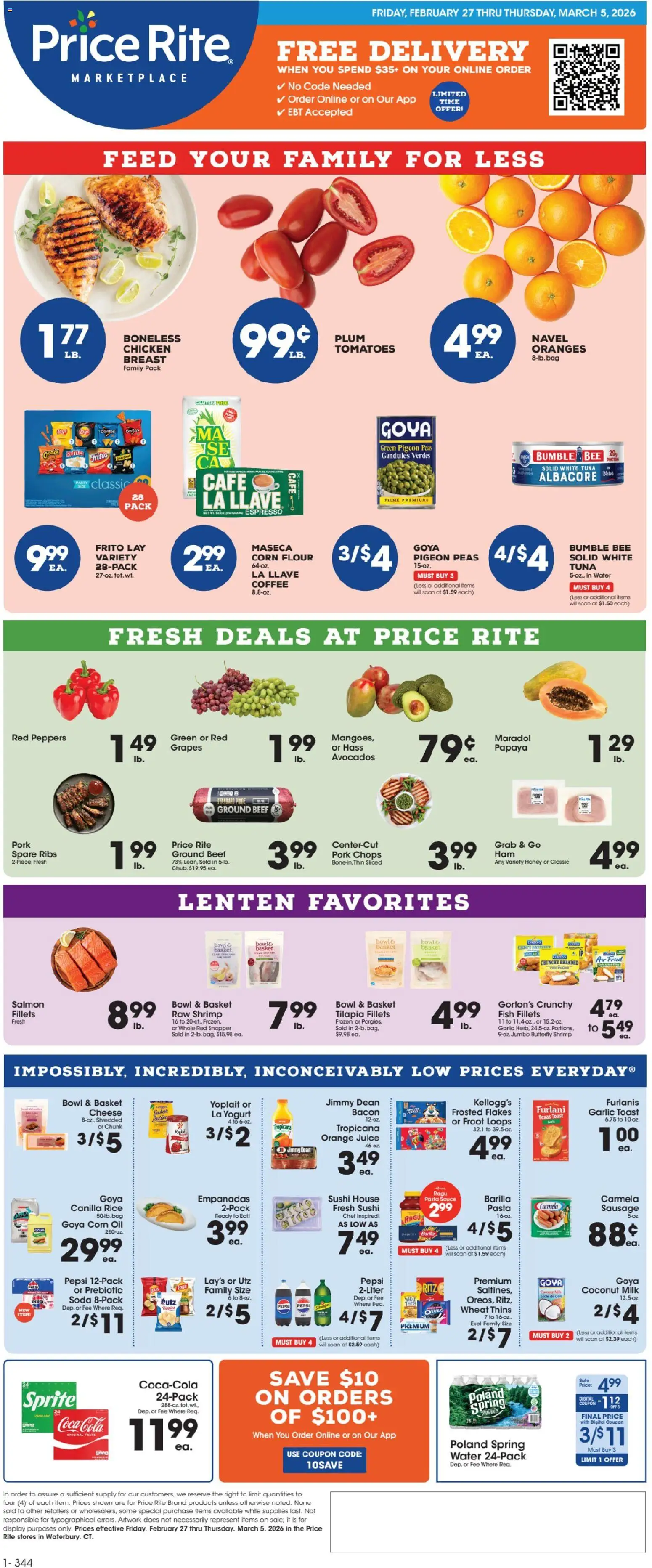 Price Rite Weekly Ad - valid from 27.02.2026 | Page: 1 | Products: Peppers, Oranges, Flakes, Sausage