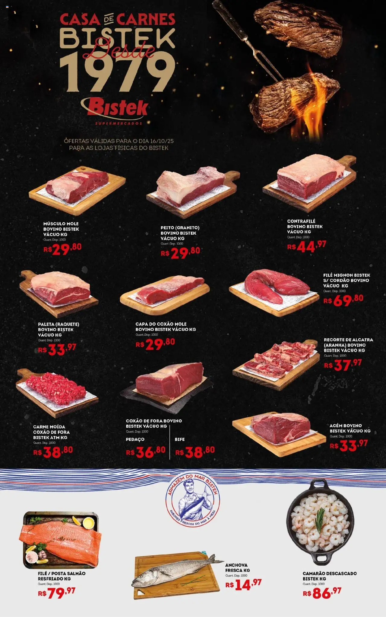 Bistek Supermercados Folheto - válido de 16.10.2025 | Página: 1 | Produtos: Acém, Mesa, Anchova, Carne moída