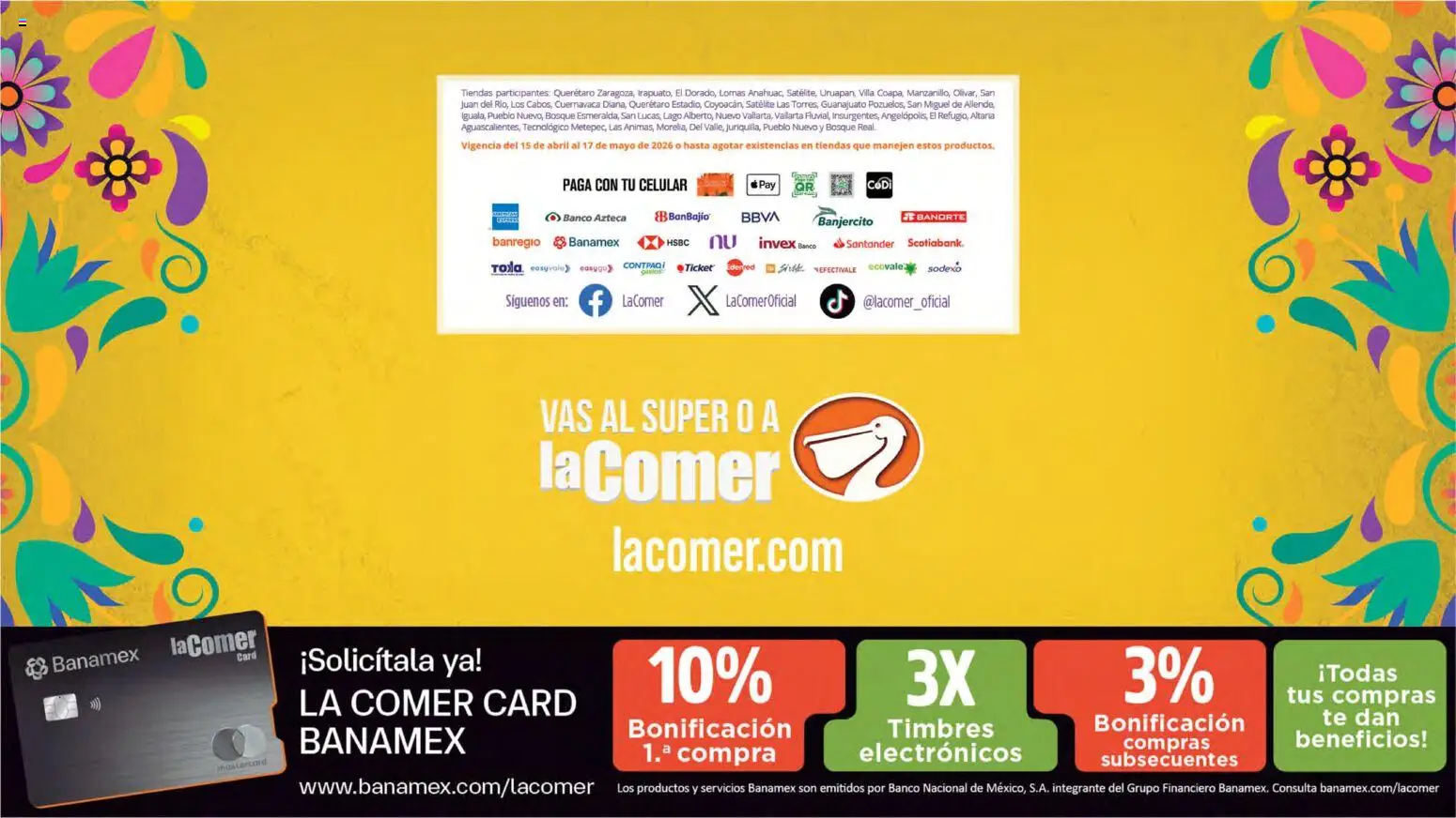 Nuevas ofertas de La Comer válidas en toda la República Mexicana desde el 15.04.2026. ¡Encuentra las mejores ofertas en La Comer folleto! | Página: 19 | Productos: Banco, Té, Satélite