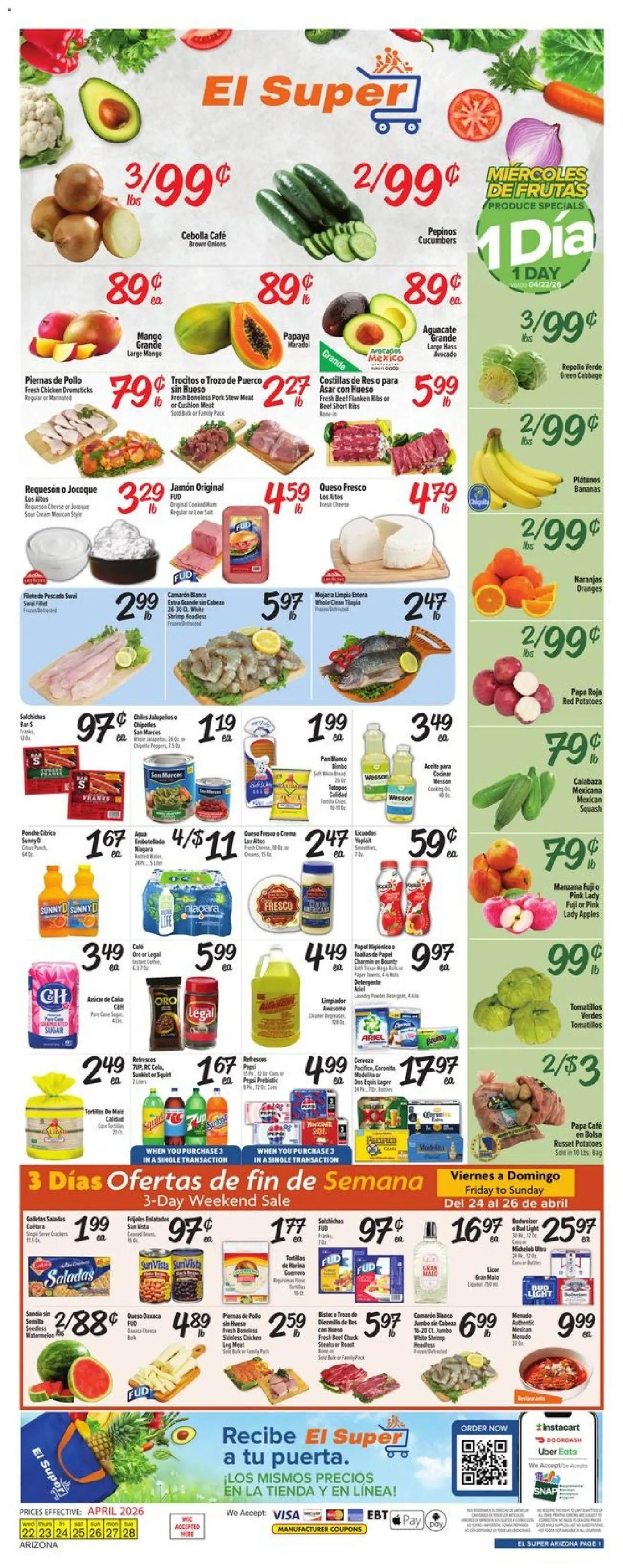 El Super Weekly Ad - AK - valid from 22.04.2026 | Page: 1 | Products: Pork, Apples, Cabbage, Fan