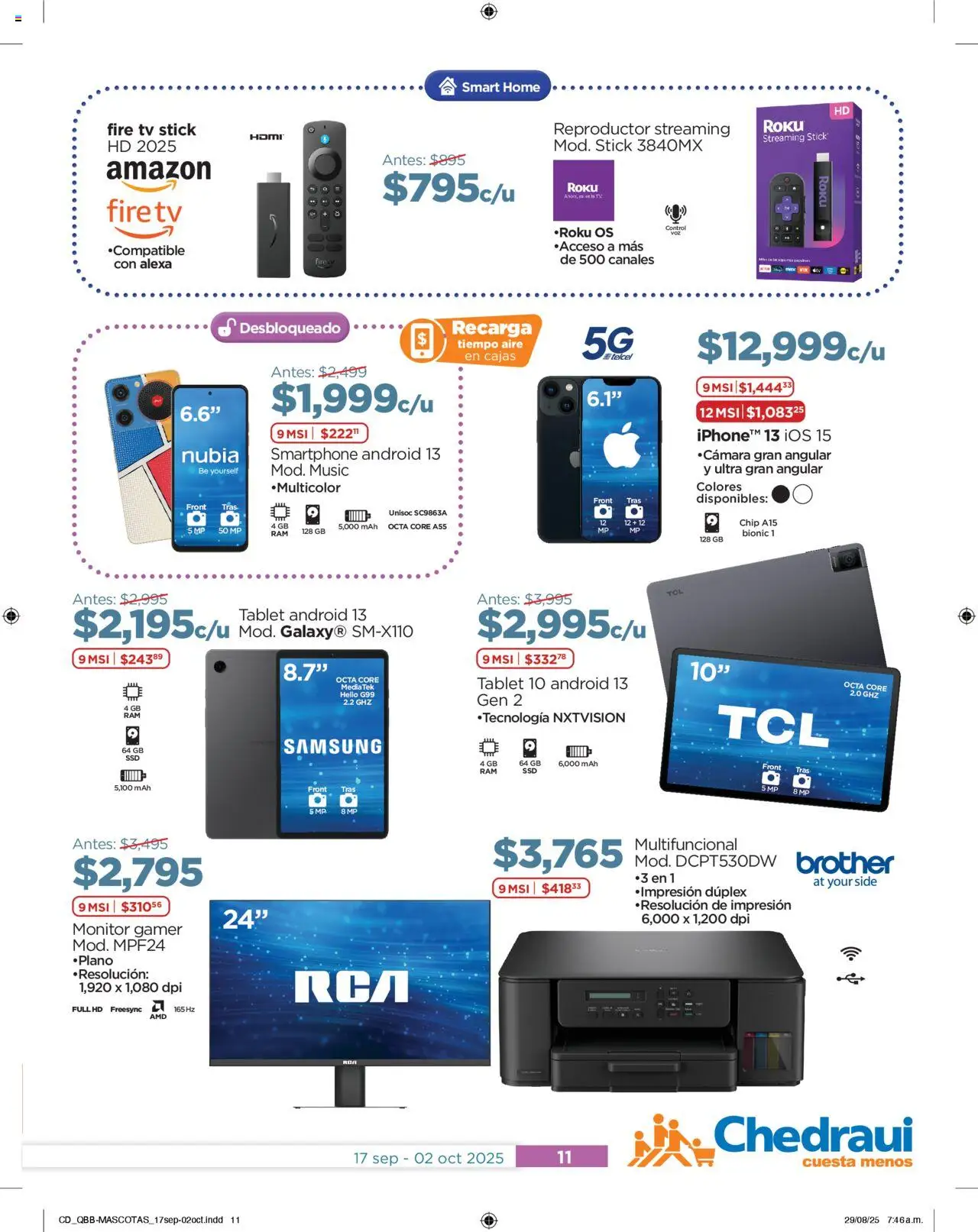 Nuevas ofertas de Chedraui válidas en toda la República Mexicana desde el 17.09.2025. ¡Encuentra las mejores ofertas en Chedraui - Folleto! | Página: 11 | Productos: Tablet, Monitor, Reproductor, Smartphone