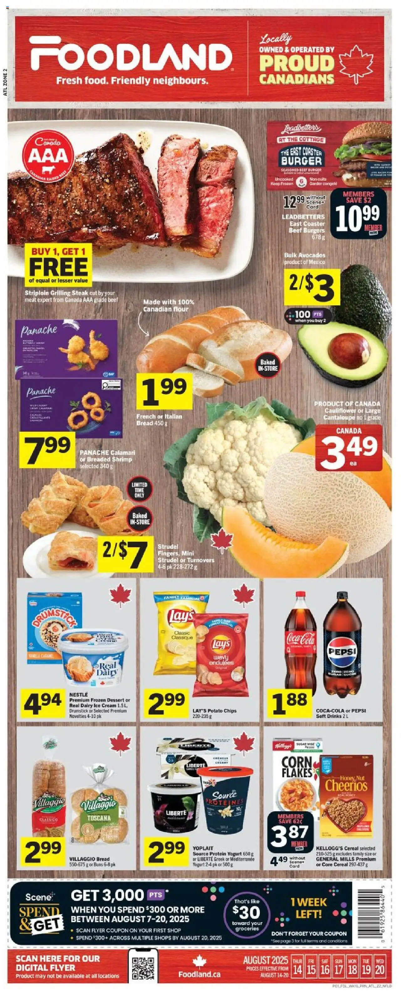 Foodland flyer valid from 14.08.2025 | Page: 1 | Products: Chips, Cream, Yogurt, Bread