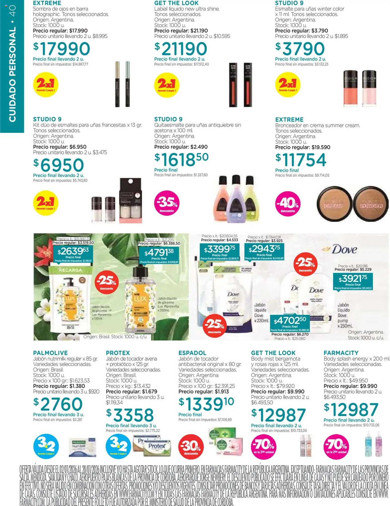 Farmacity catálogo │ válido desde el 02.01.2026 | Página: 40 | Productos: Body, Bronceador, Jabón, Crema