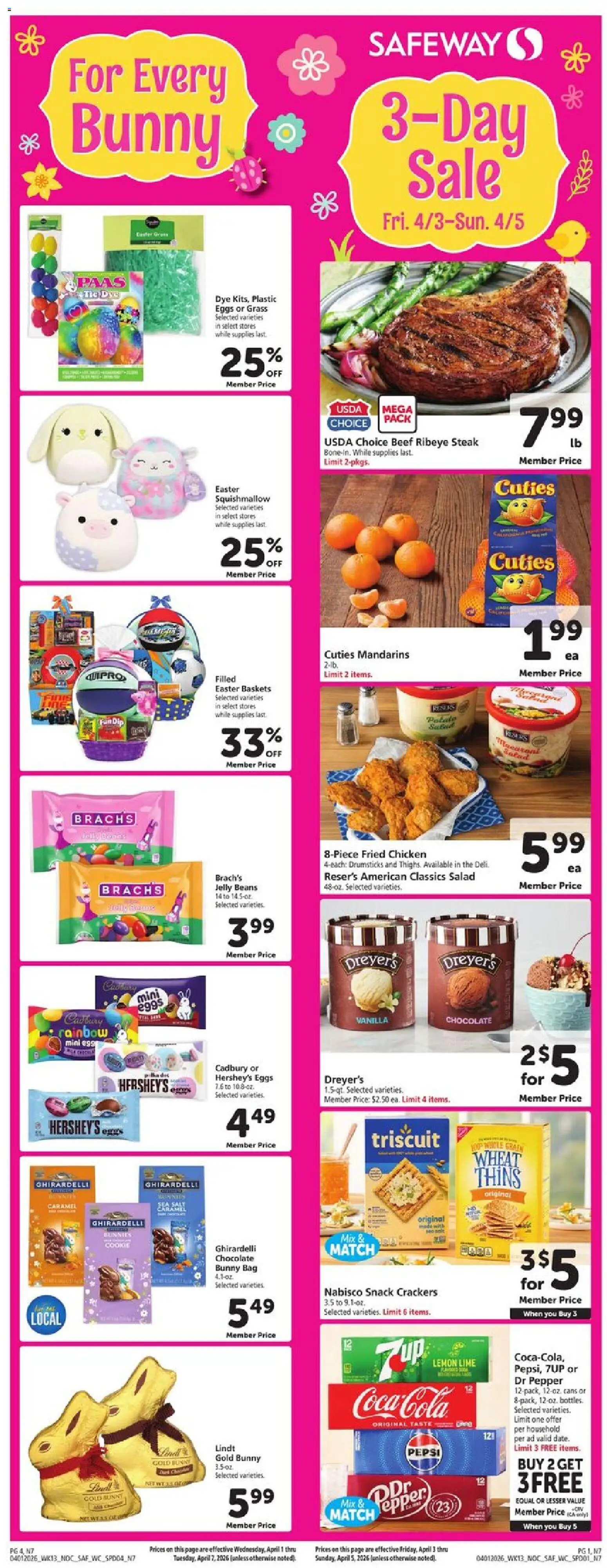 Safeway Weekly Ad - valid from 01.04.2026 | Page: 1 | Products: Mandarins, Wc, Chocolate, Beef