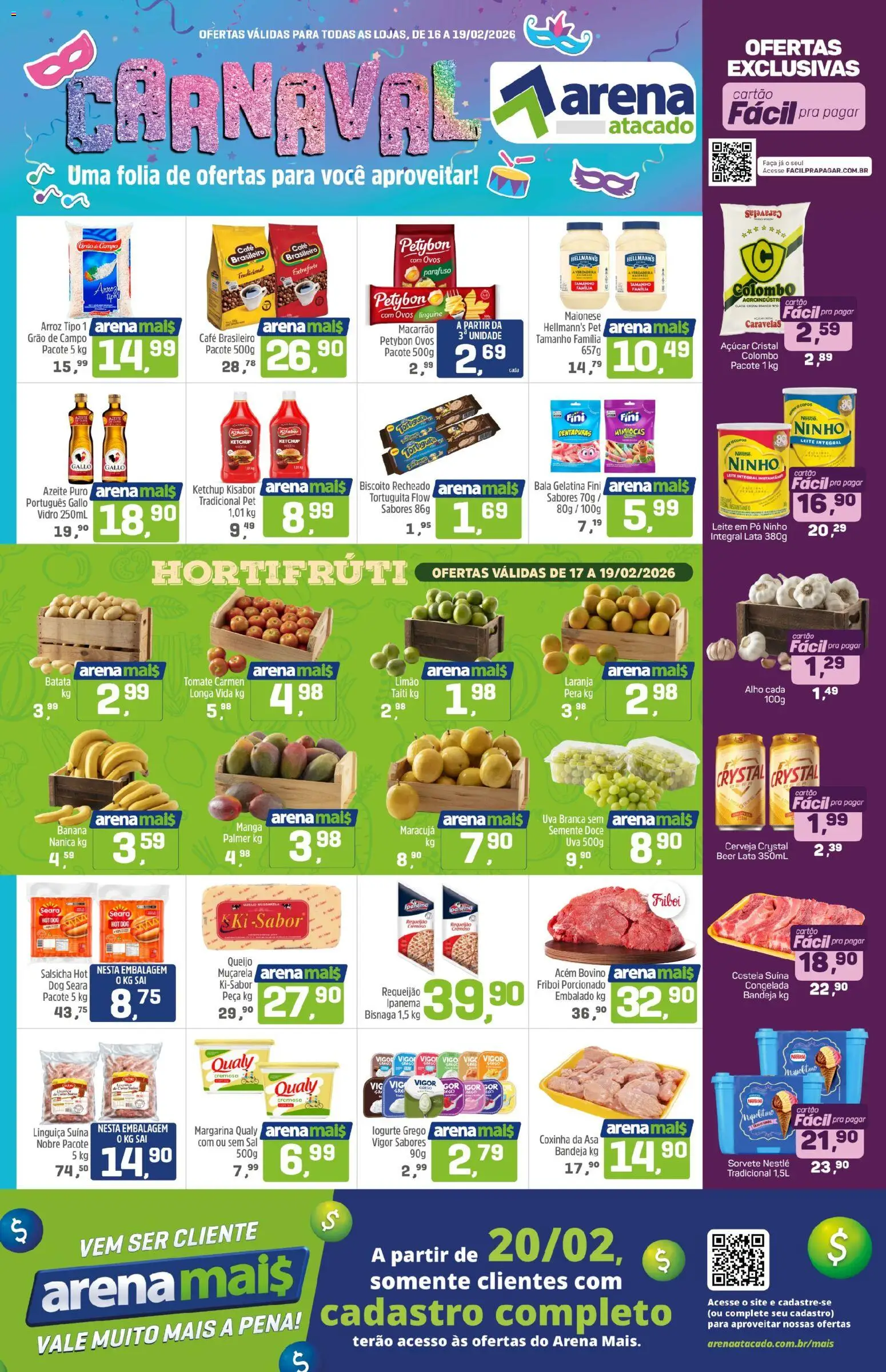 Arena Atacado Folheto - válido de 16.02.2026 | Página: 1 | Produtos: Pera, Faca, Iogurte, Cerveja