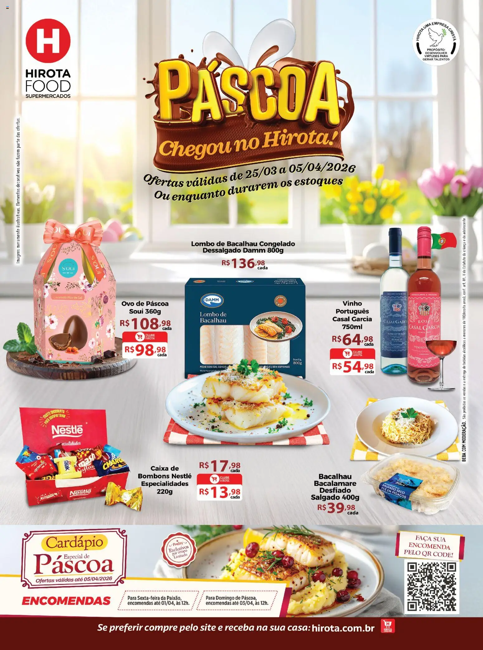 Hirota Food Folheto - válido de 25.03.2026 | Página: 1 | Produtos: Bacalhau, Caixa, Faca, Peixe