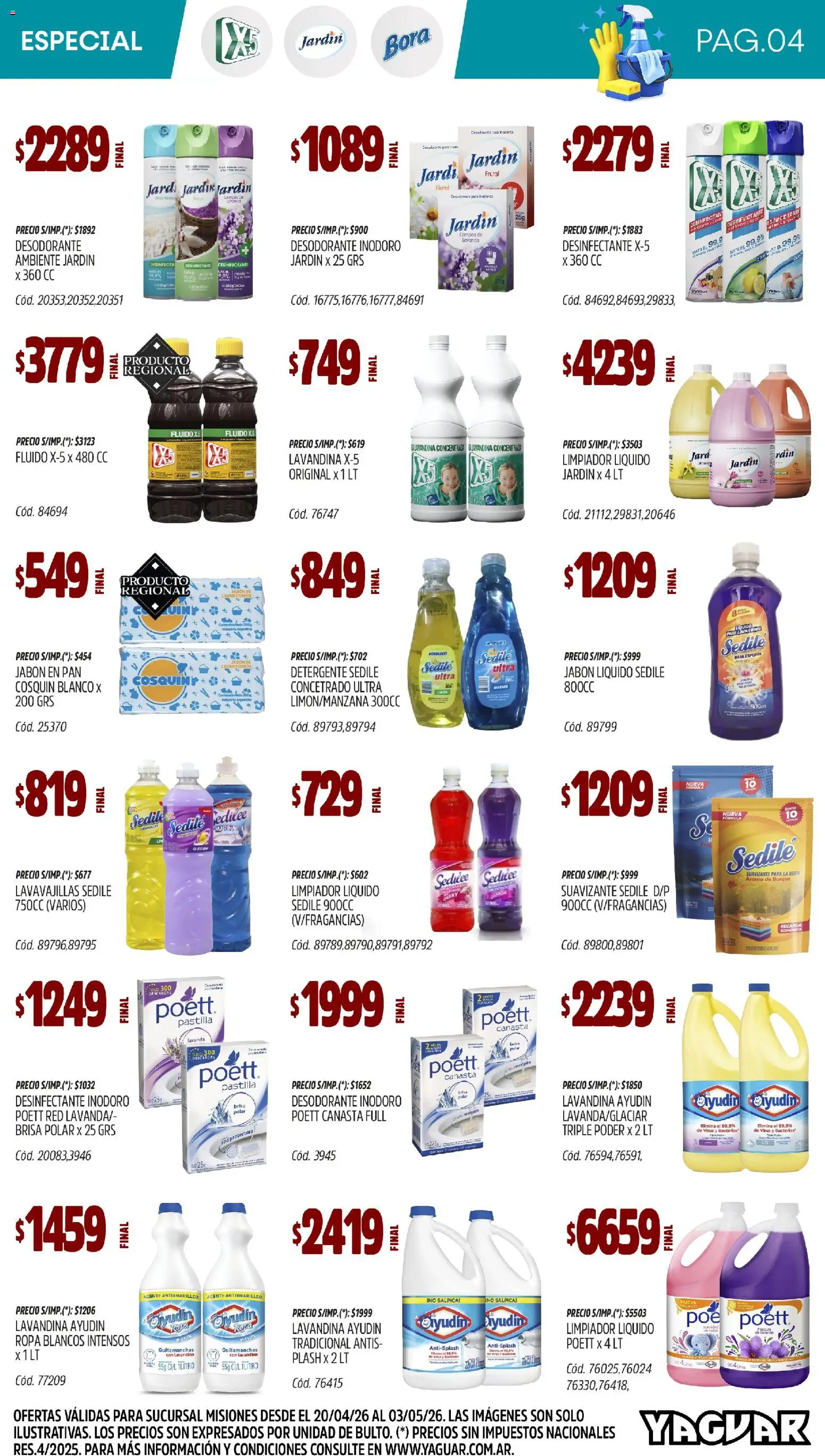 Yaguar - Especial Limpieza Misiones │ válido desde el 20.04.2026 | Página: 4 | Productos: Inodoro, Suavizante, Limpiador, Canasta