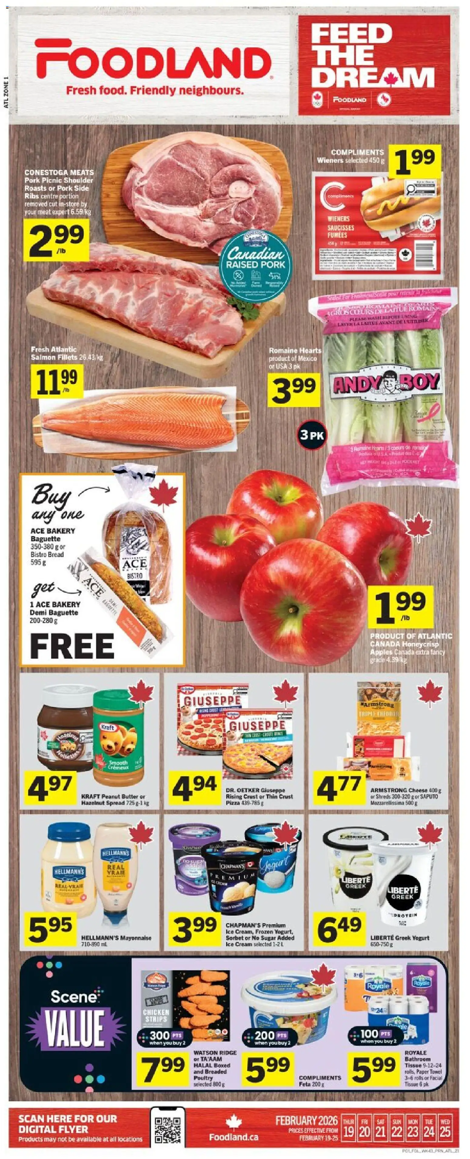 Foodland flyer valid from 19.02.2026 | Page: 1 | Products: Ridge, Butter, Cheese, Bread