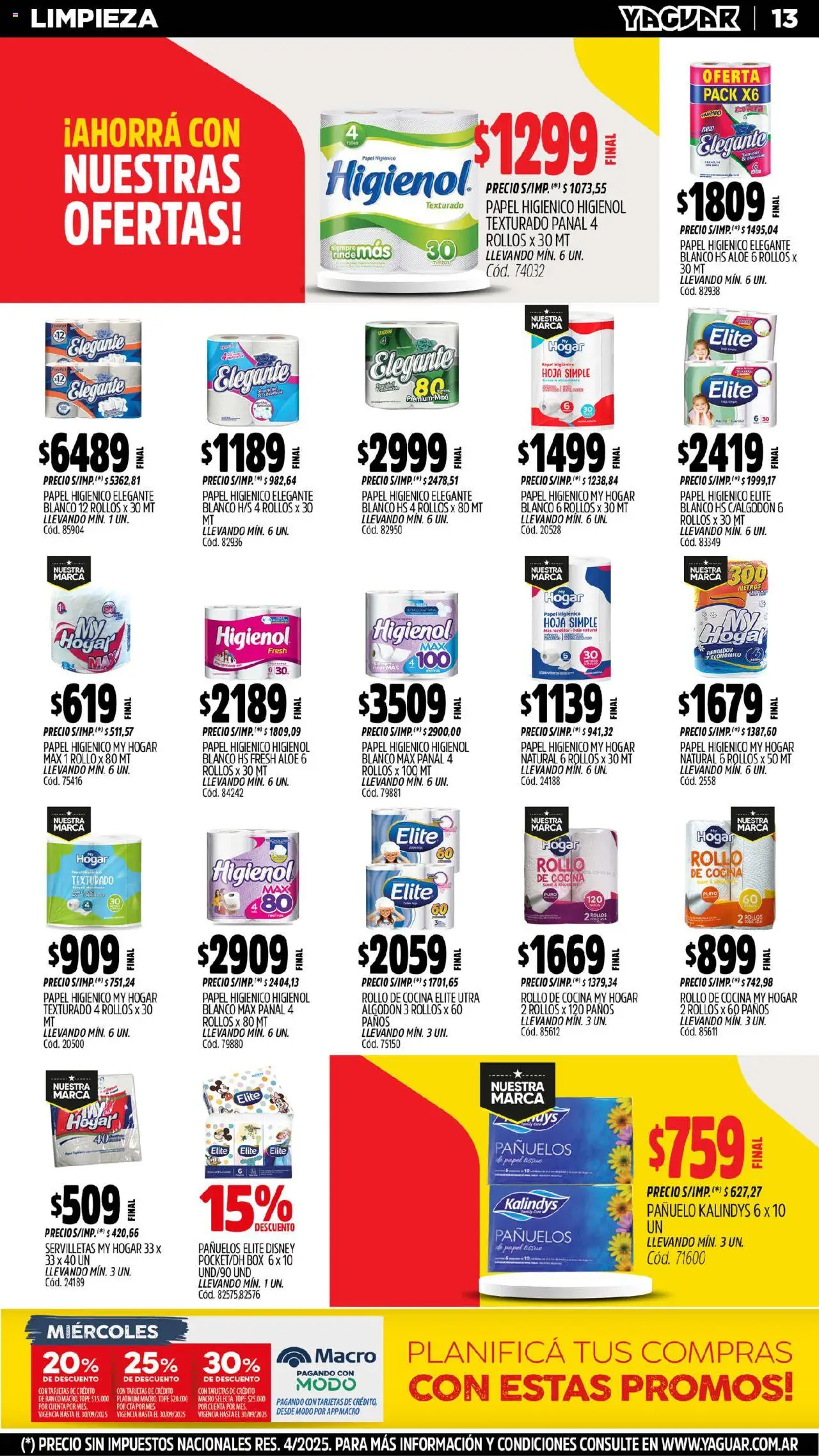 Yaguar catálogo │ válido desde el 15.09.2025 | Página: 15 | Productos: Papel higiénico, Pañuelo, Cocina, Servilletas
