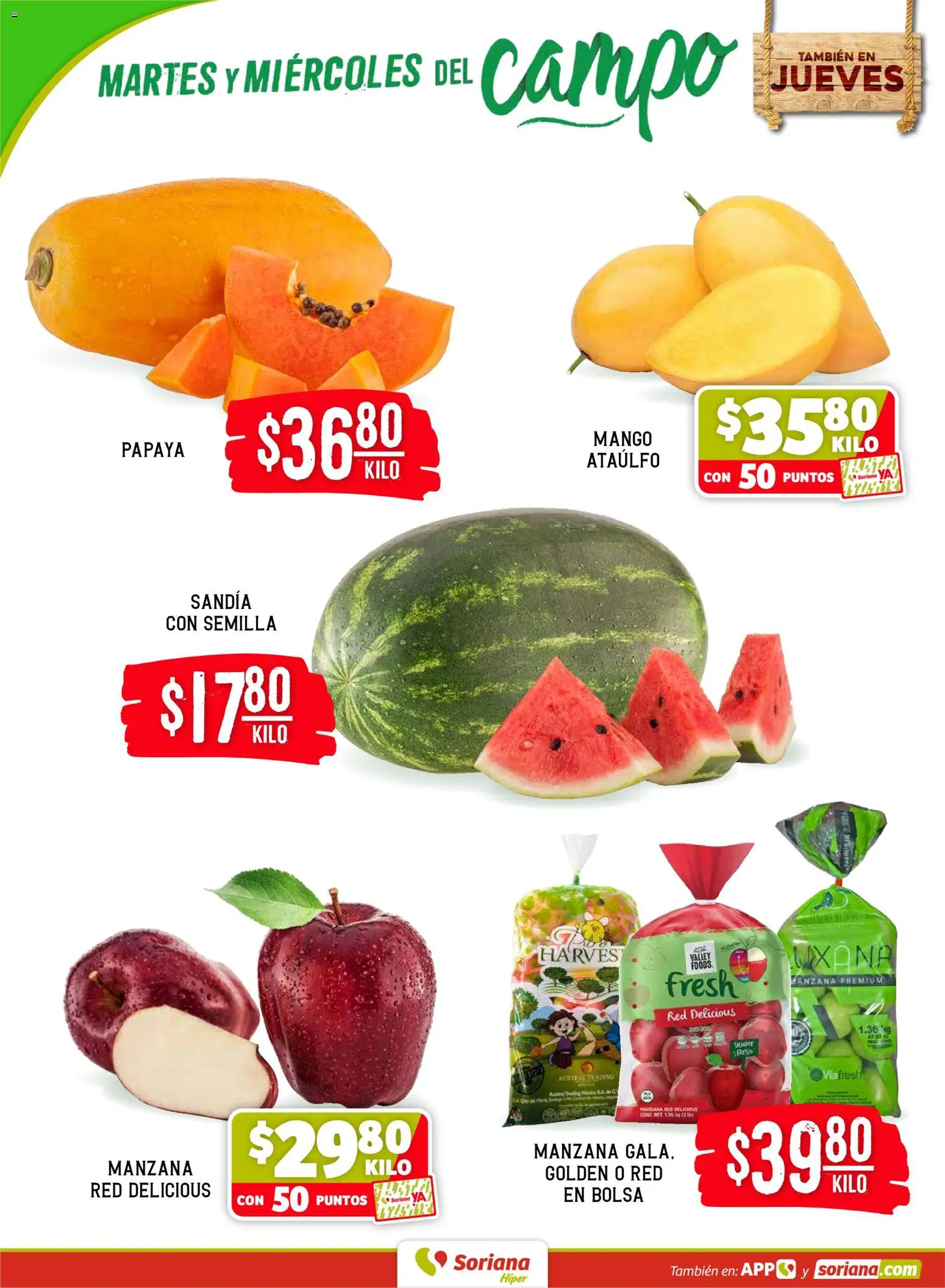 Nuevas ofertas de Soriana válidas en toda la República Mexicana desde el 07.04.2026. ¡Encuentra las mejores ofertas en Soriana Martes y Miércoles del Campo Híper: Tamaulipas (excepto Cd. Victoria y Tampico)! | Página: 2 | Productos: Sandía, Bolsa, Manzana, Mango
