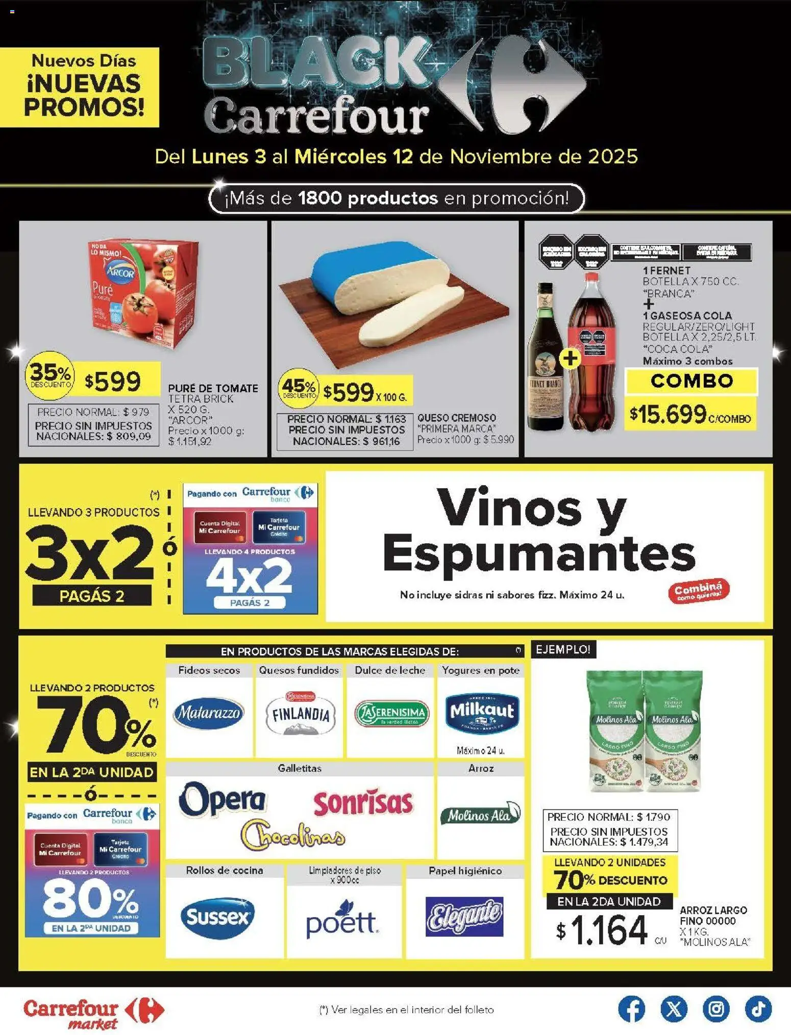 Carrefour Market catálogo │ válido desde el 03.11.2025 | Página: 1 | Productos: Botella, Fernet, Queso, Fideos