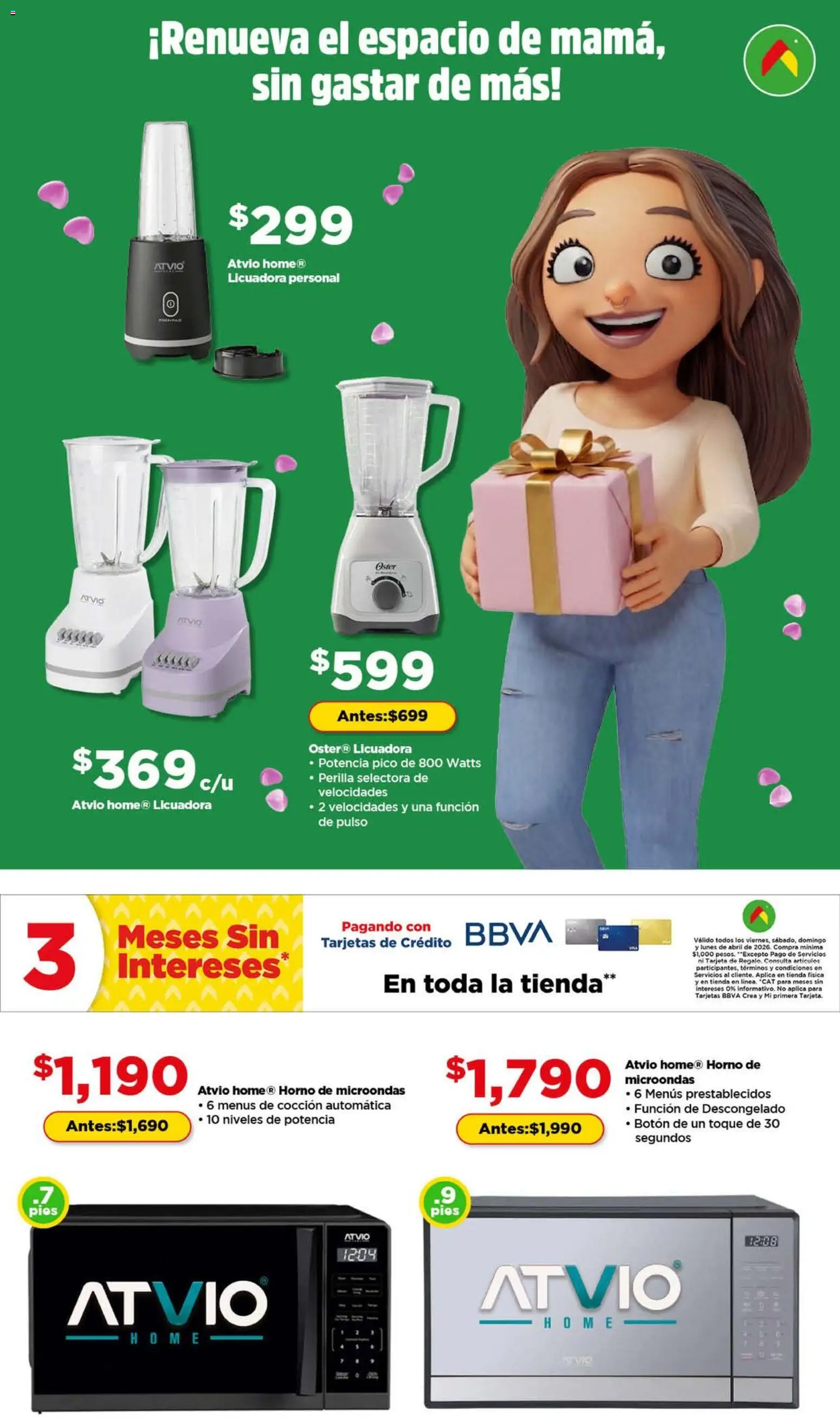 Nuevas ofertas de Bodega Aurrerá válidas en toda la República Mexicana desde el 13.04.2026. ¡Encuentra las mejores ofertas en Bodega Aurrerá folleto Aqui sí te alcanza este Día de las Madres! | Página: 2 | Productos: Horno, Licuadora, Pico, Microondas