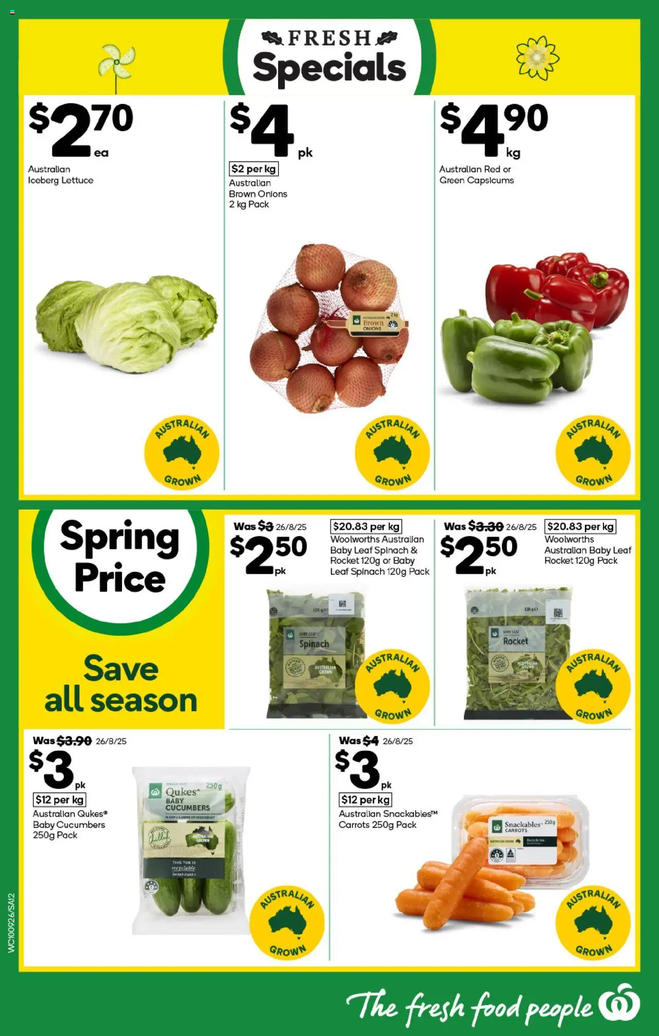 Woolworths catalogue - valid from 10.09.2025 | Page: 12 | Products: Lettuce, Cucumbers, Onions, Spinach