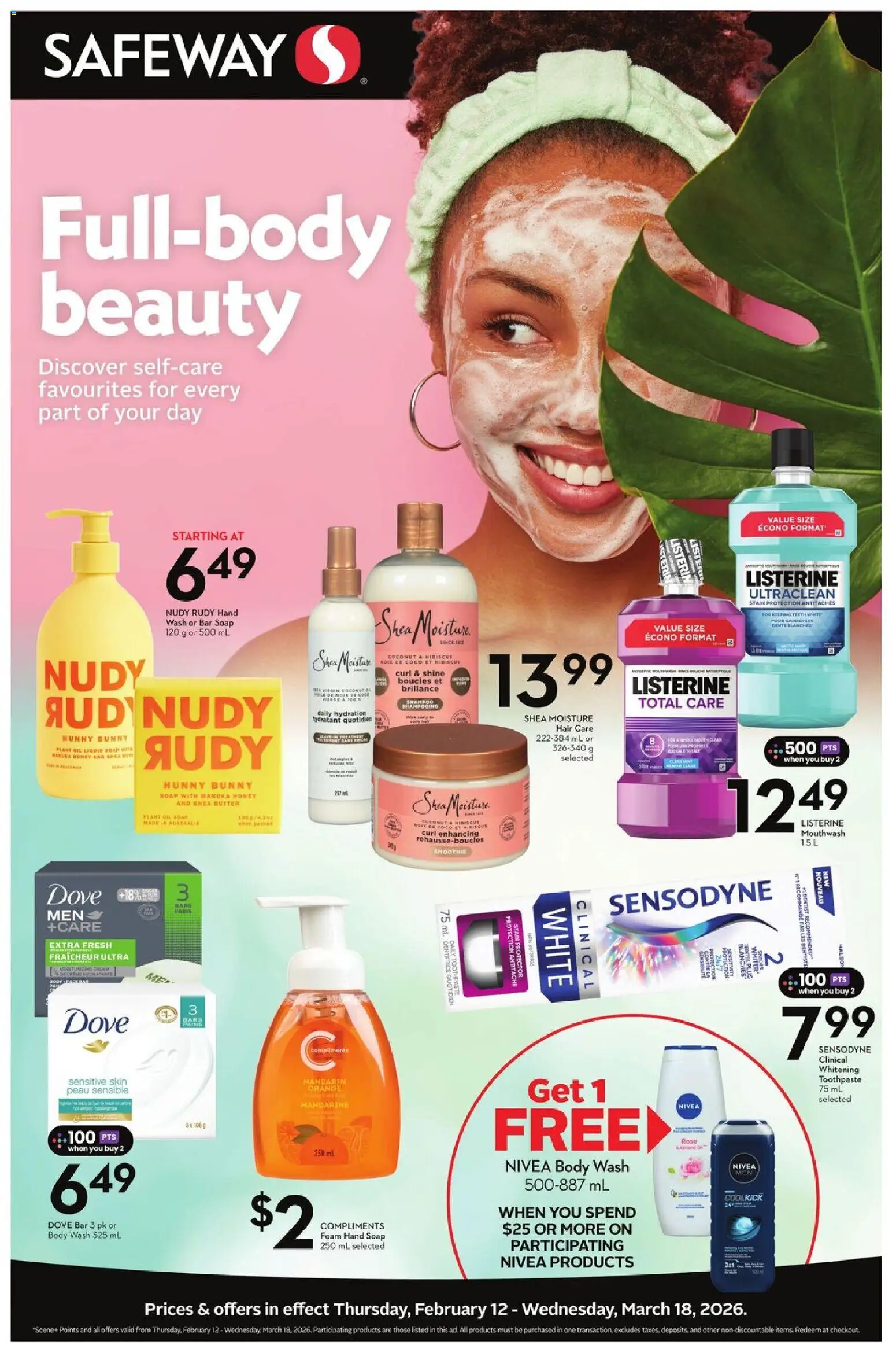 Safeway flyer valid from 12.02.2026 | Page: 1 | Products: Soap, Mouthwash, Butter, Oil