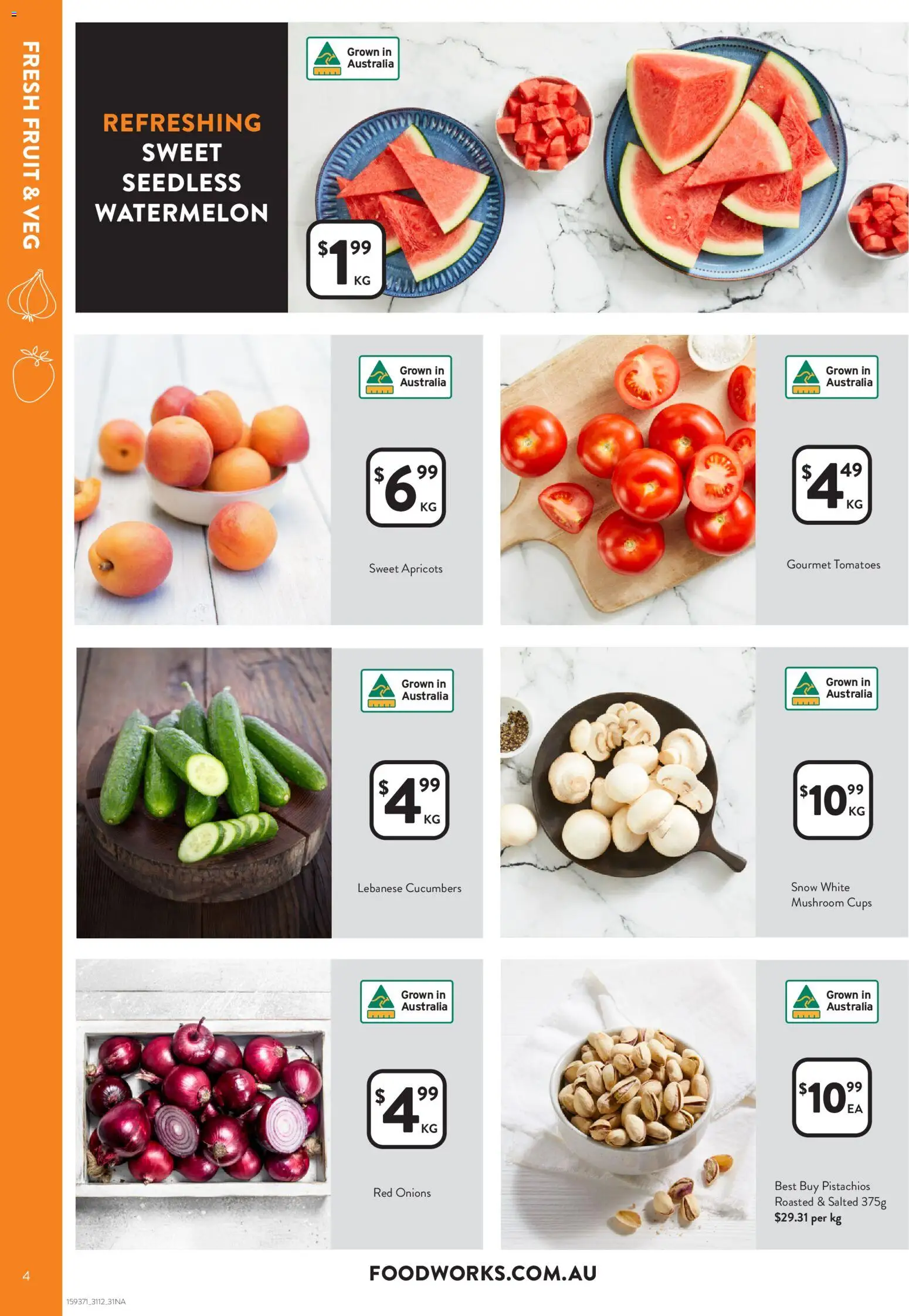 Foodworks catalogue - valid from 31.12.2025 | Page: 4 | Products: Tomatoes, Cucumbers, Onions, Watermelon
