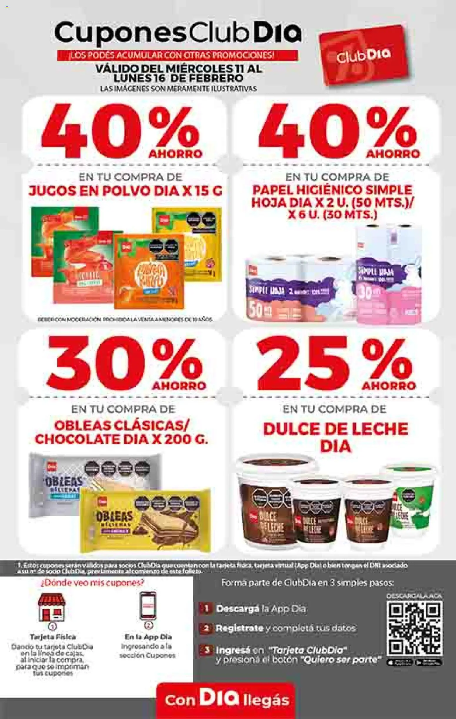 Supermercado DIA Ofertas │ válido desde el 11.02.2026 | Página: 6 | Productos: Papel higiénico, Polvo, Leche, Chocolate
