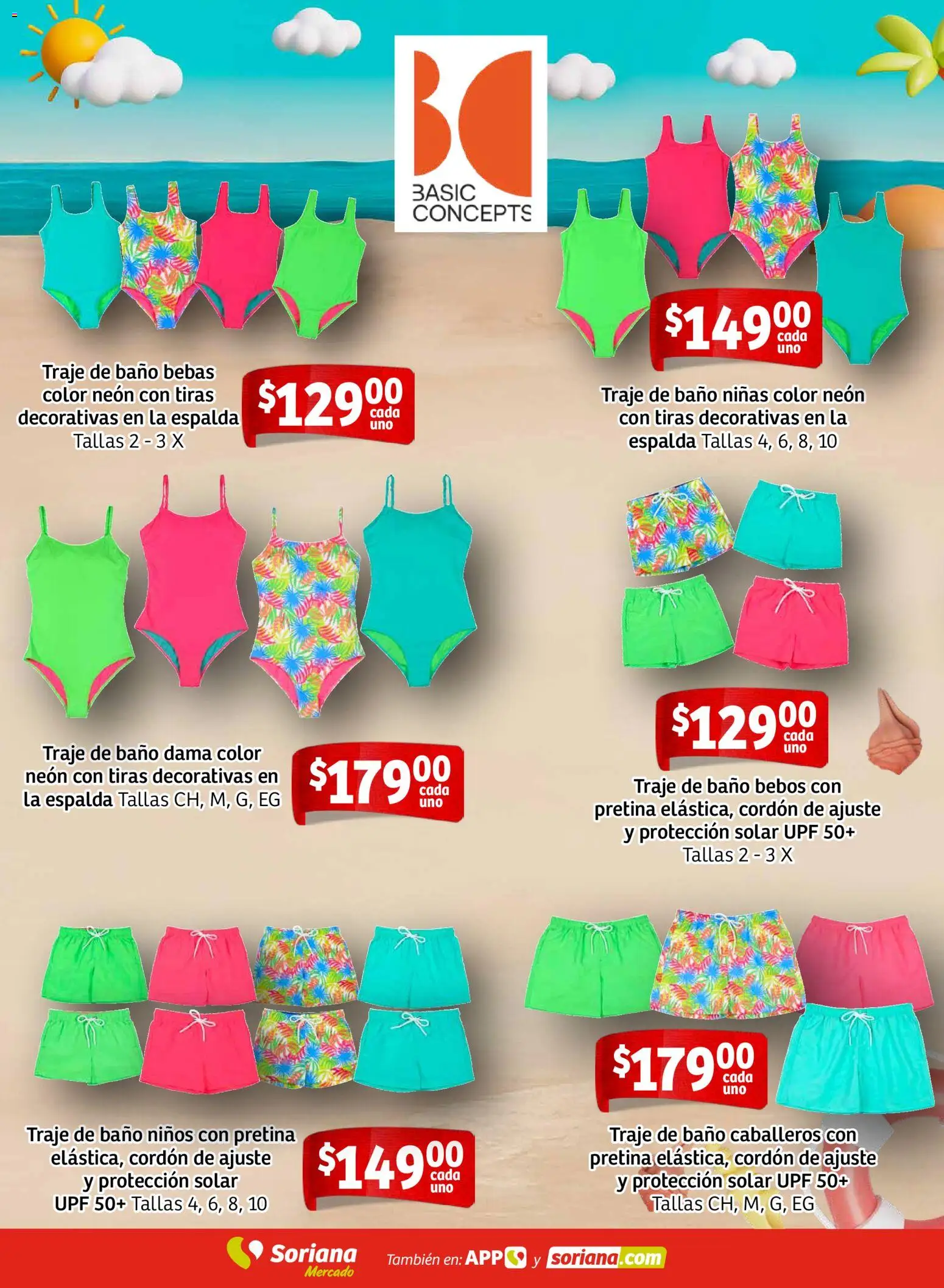 Nuevas ofertas de Soriana válidas en toda la República Mexicana desde el 26.02.2026. ¡Encuentra las mejores ofertas en Soriana - Ahorros para disfrutar las vacaciones Mercado Nacional! | Página: 6 | Productos: Traje, Traje de baño, Baño