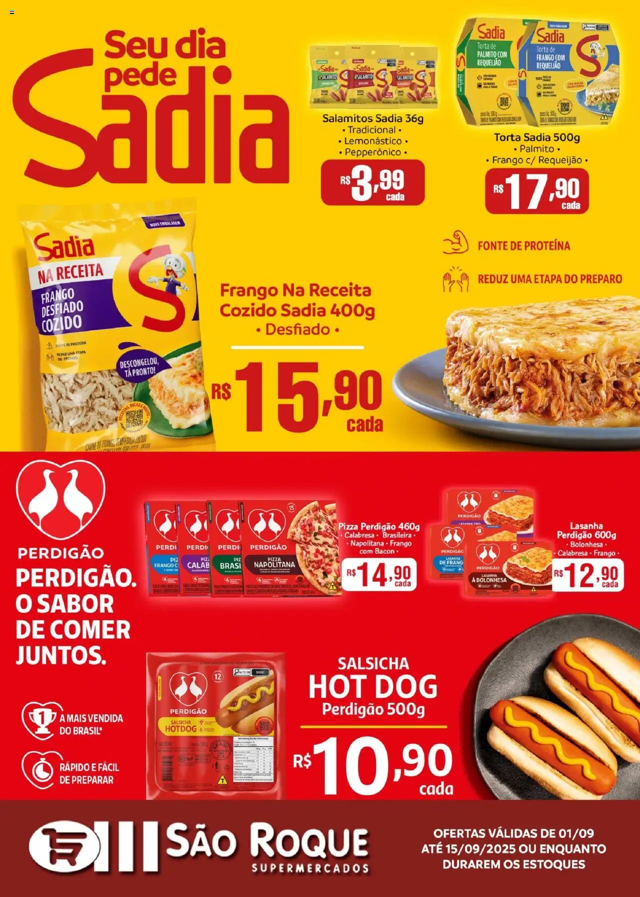 São Roque Supermercados Folheto - válido de 01.09.2025 | Página: 1 | Produtos: Palmito, Salsicha, Carne de frango, Requeijão