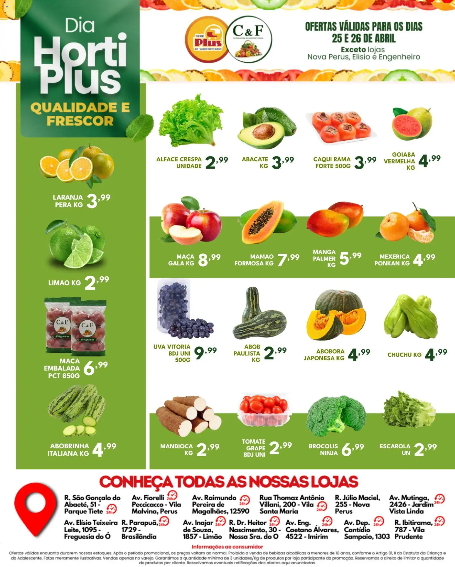 Rede Plus Supermercados Folheto - válido de 24.04.2026 | Página: 4 | Produtos: Goiaba, Abobrinha, Mamão, Alface