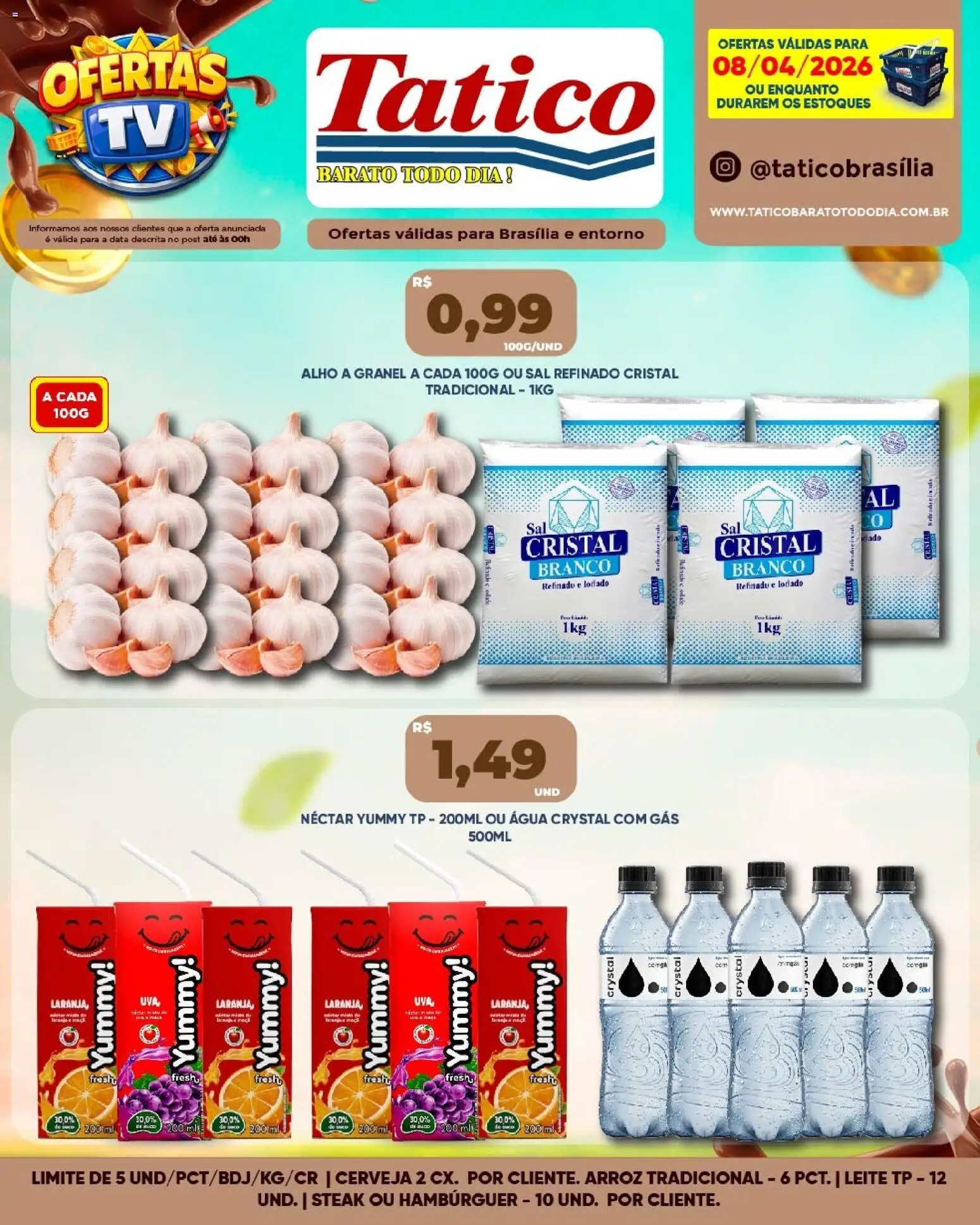 Tatico Folheto - válido de 08.04.2026 | Página: 1 | Produtos: Alho, Cerveja, Arroz, Sal