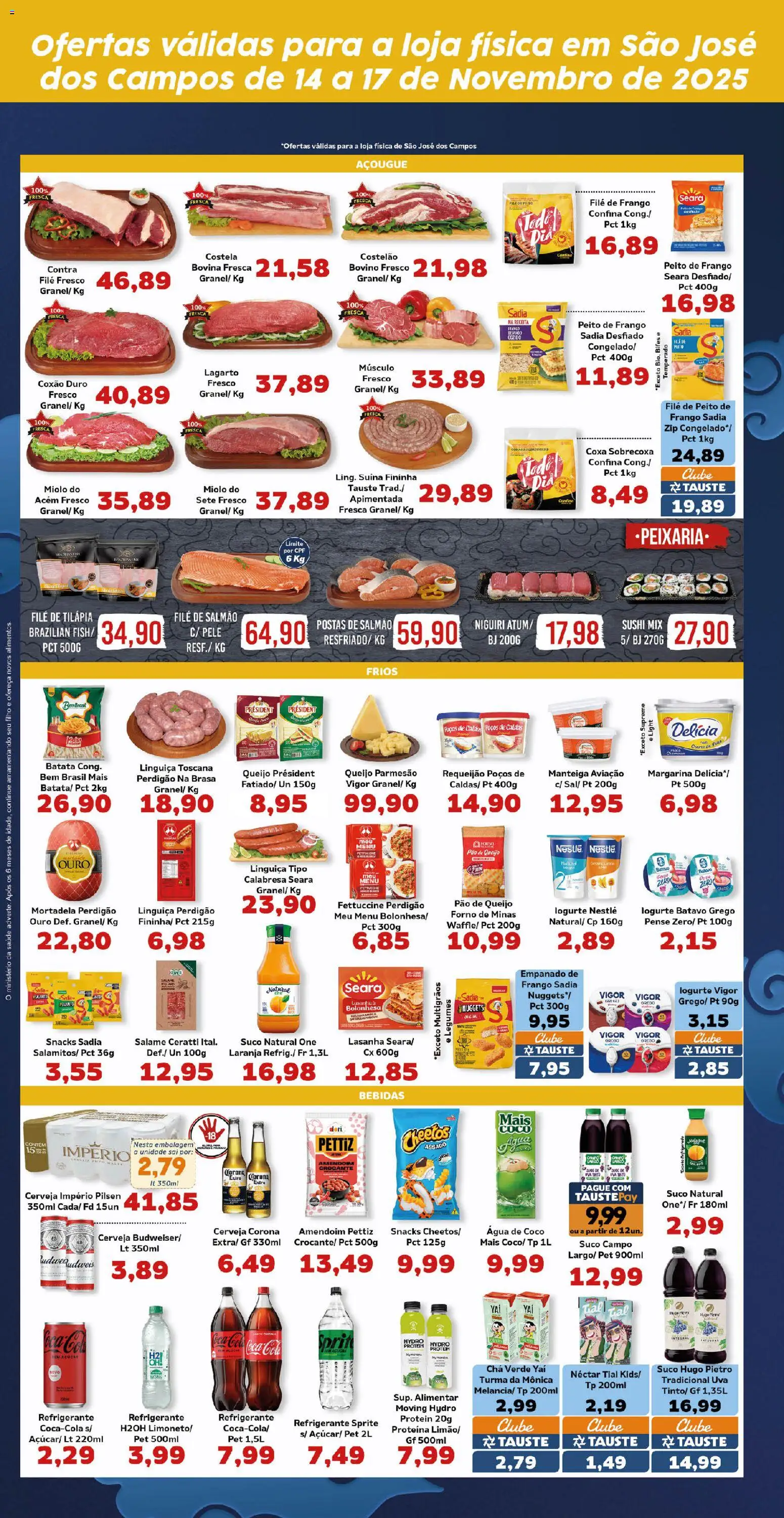 Tauste Folheto - válido de 14.11.2025 | Página: 4 | Produtos: Salame, Queijo parmesão, Refrigerante, Filé de tilápia