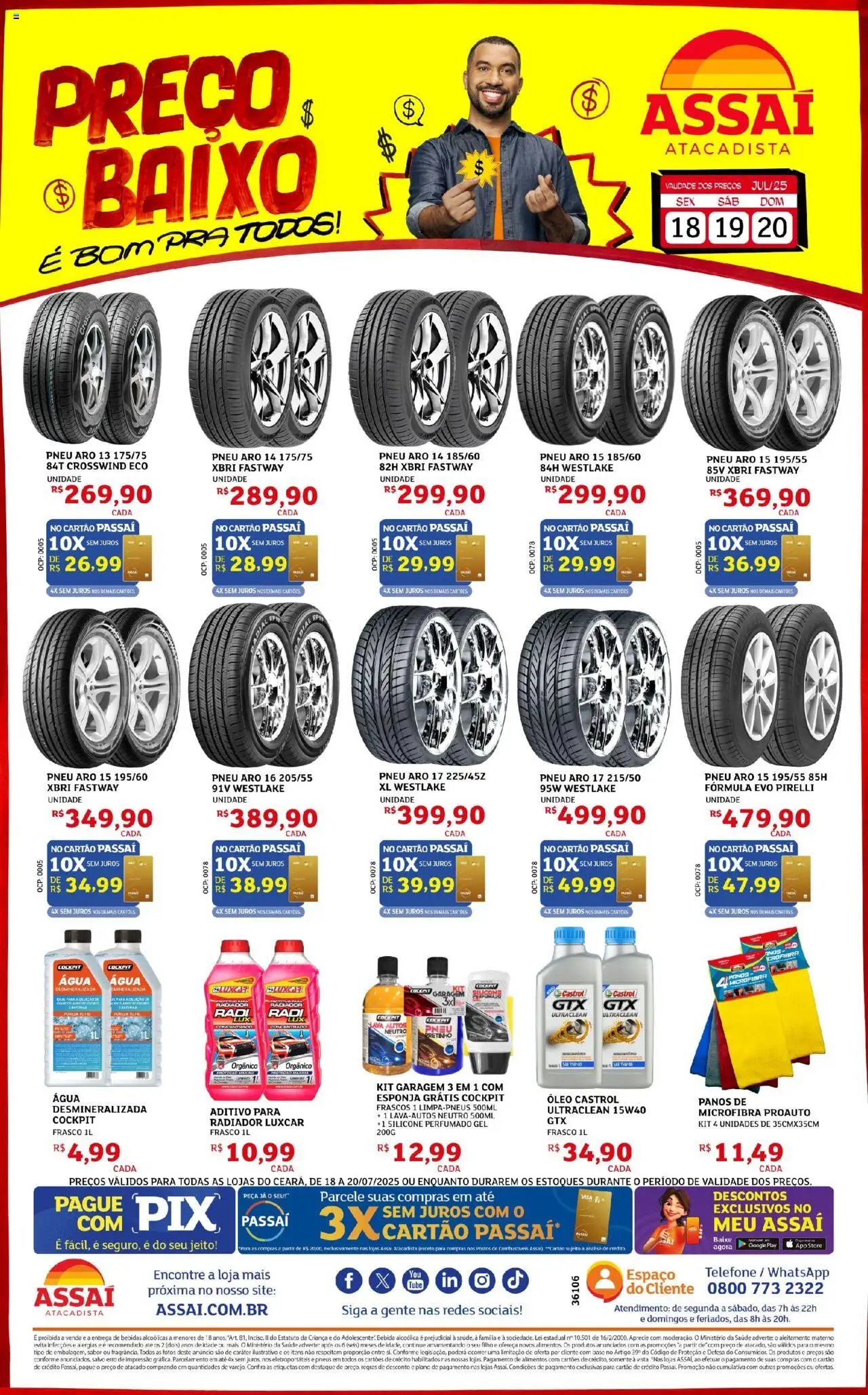 Assaí Atacadista Folheto - válido de 18.07.2025 | Página: 1 | Produtos: Esponja, Óleo, Telefone, Pirelli