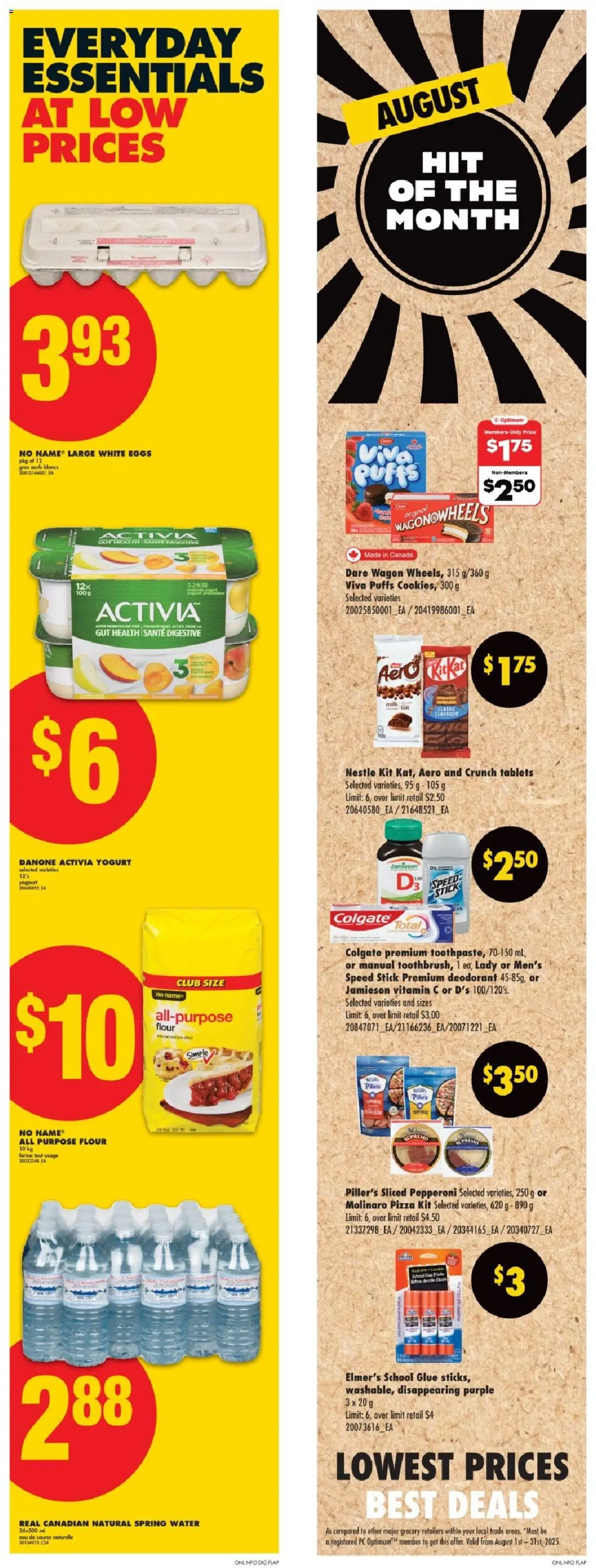 No Frills flyer valid from 14.08.2025 | Page: 6 | Products: Deodorant, Yogurt, Eggs, Pizza