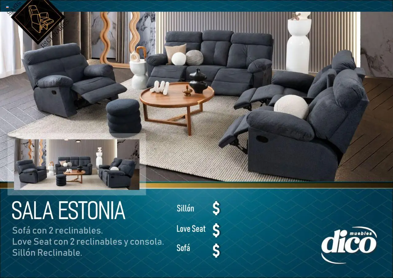 Nuevas ofertas de Muebles Dico válidas en toda la República Mexicana desde el 25.09.2025. ¡Encuentra las mejores ofertas en Muebles Dico - Catálogo Salas reclinables! | Página: 26 | Productos: Sofá, Sillón, Sales