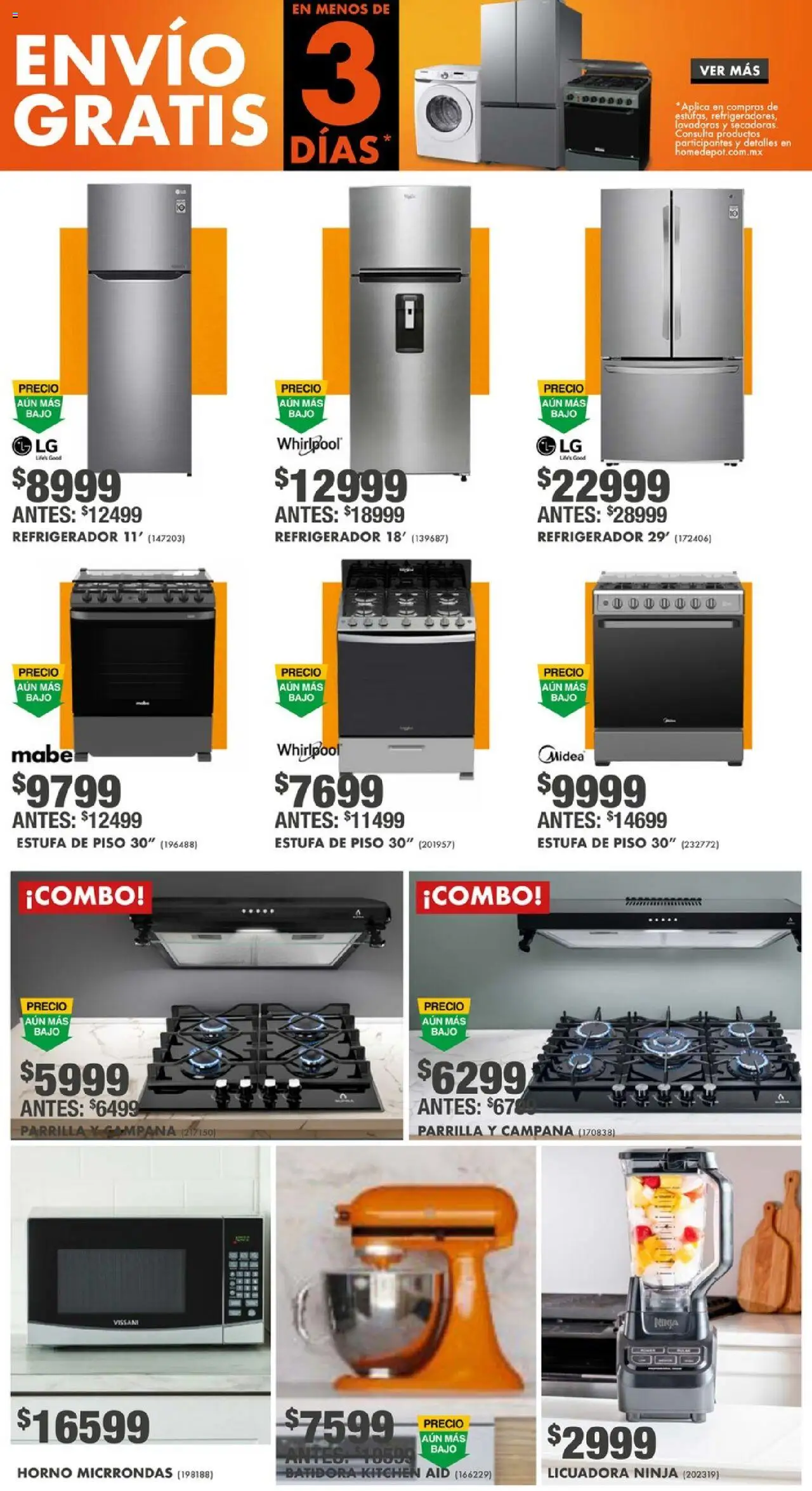 Nuevas ofertas de Home Depot válidas en toda la República Mexicana desde el 02.10.2025. ¡Encuentra las mejores ofertas en Home Depot - Catálogo! | Página: 3 | Productos: Refrigerador, Licuadora, Parrilla, Campana