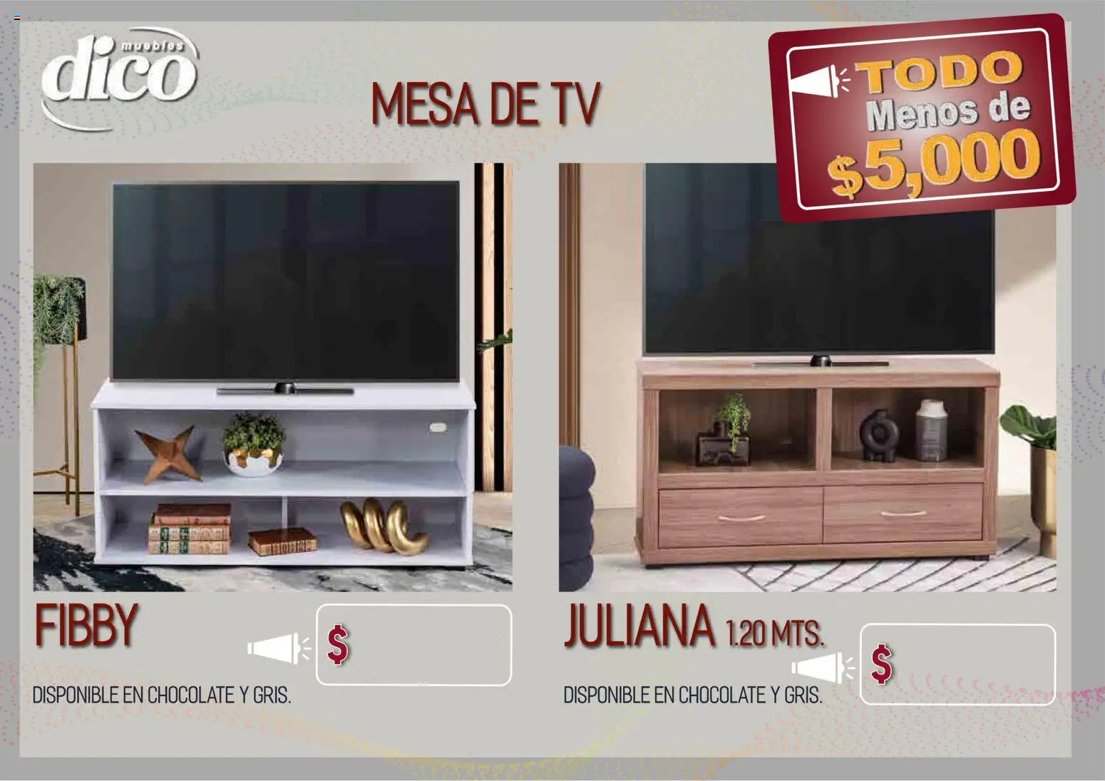 Nuevas ofertas de Muebles Dico válidas en toda la República Mexicana desde el 09.04.2026. ¡Encuentra las mejores ofertas en Muebles Dico catálogo Todo menos de 5000 Pacifico! | Página: 48 | Productos: Chocolate, Mesa de TV, Mesa