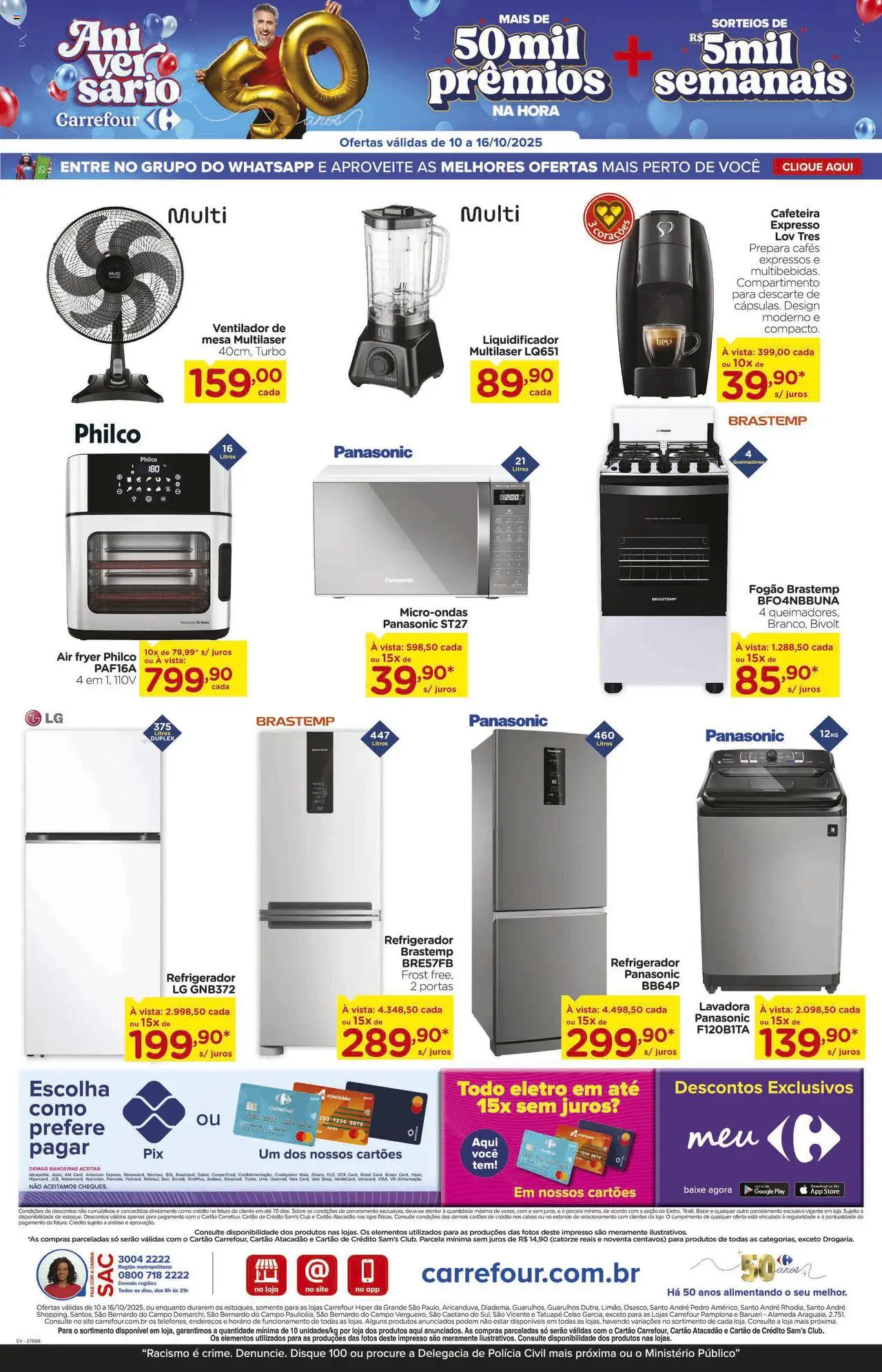 Carrefour Folheto - válido de 10.10.2025 | Página: 22 | Produtos: Liquidificador, Cafeteira, Mesa, Microondas