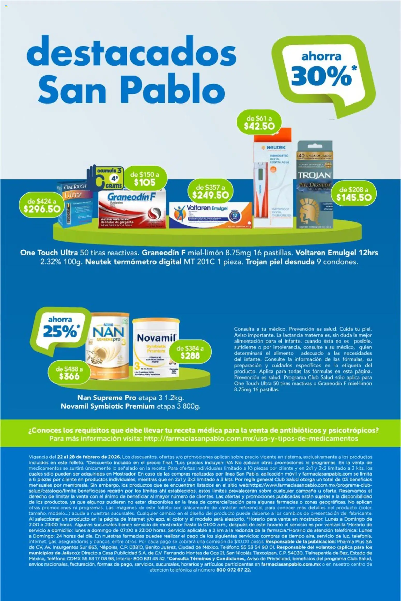 Nuevas ofertas de Farmacia San Pablo válidas en toda la República Mexicana desde el 22.02.2026. ¡Encuentra las mejores ofertas en Farmacia San Pablo catálogo! | Página: 15 | Productos: Termómetro, Agua, Teléfono, Campana