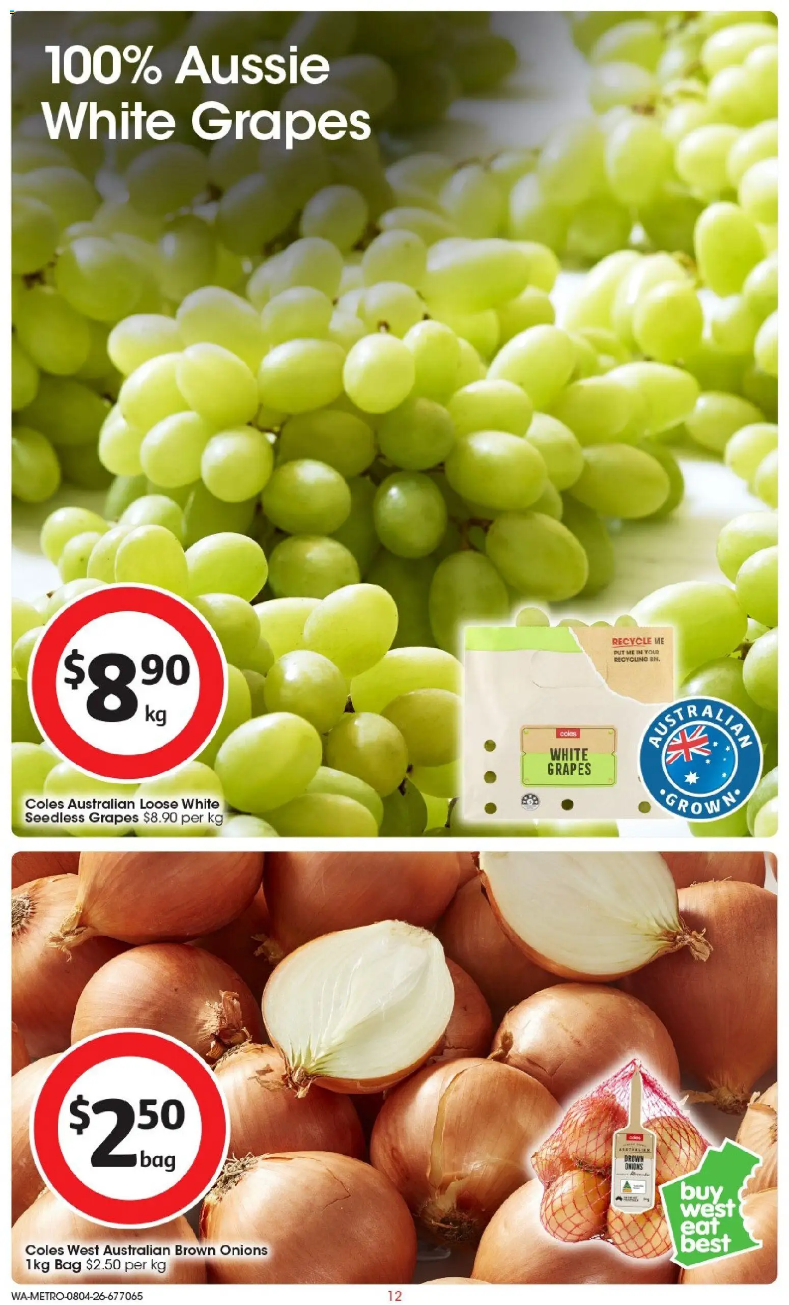 Coles catalogue - valid from 08.04.2026 | Page: 12 | Products: Onions, Grapes, Bag
